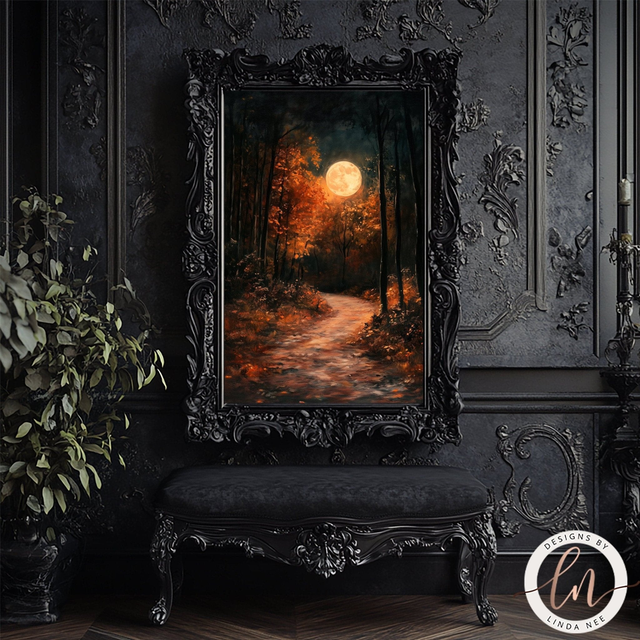 Autumn Full Moon Dark Forest Wall Art Print - Available on Metal or Fine Art Paper