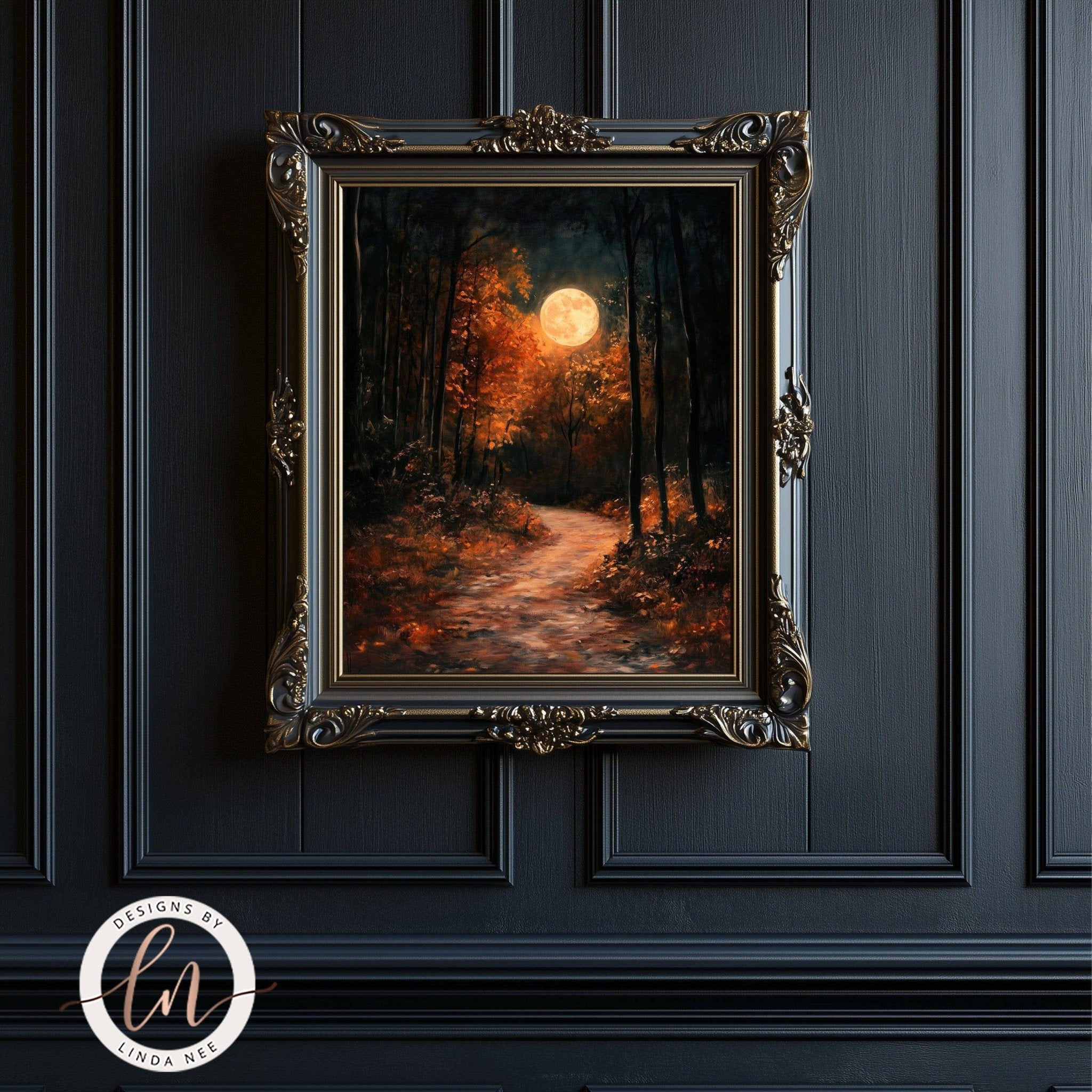 Autumn Full Moon Dark Forest Wall Art Print - Available on Metal or Fine Art Paper