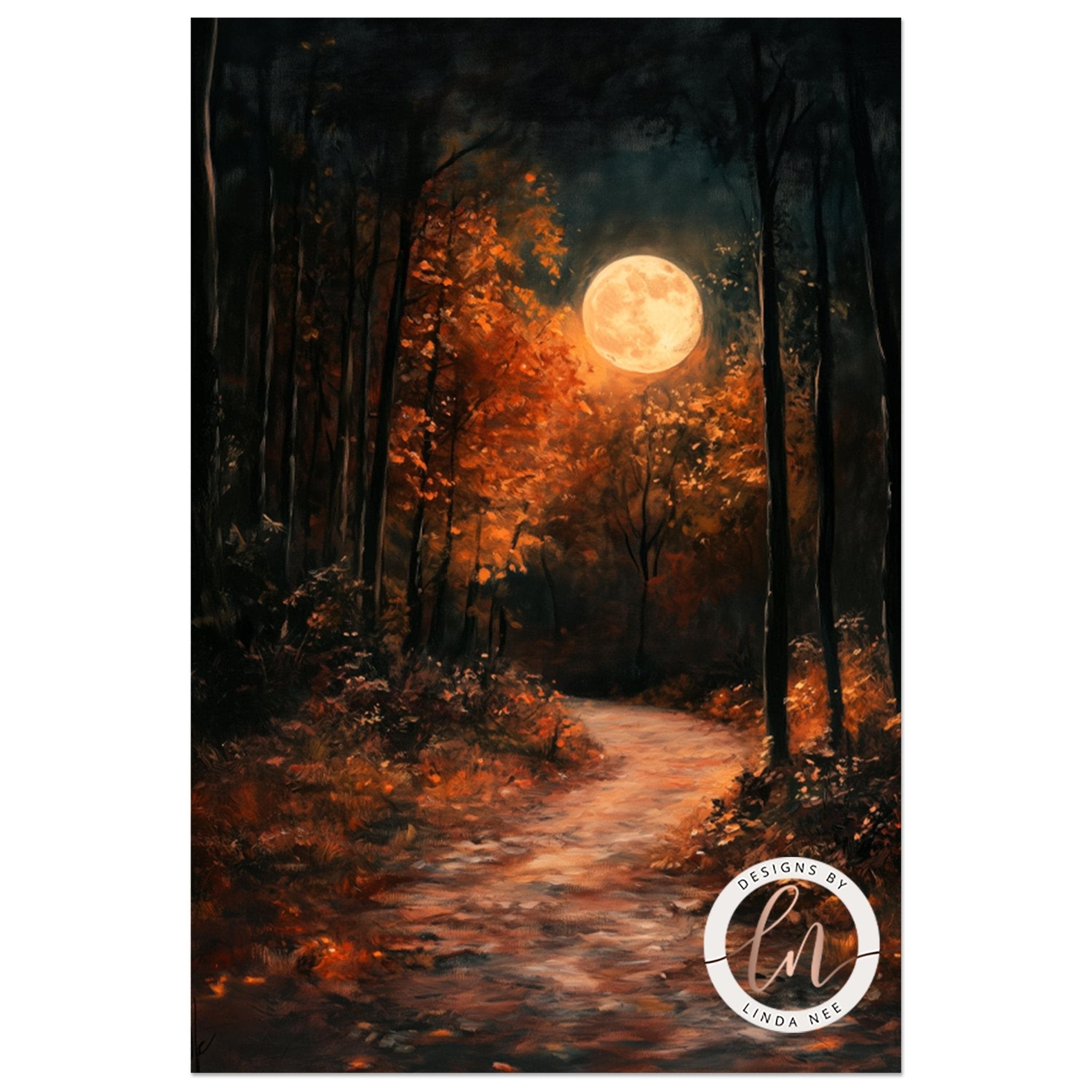 Autumn Full Moon Dark Forest Wall Art Print - Available on Metal or Fine Art Paper