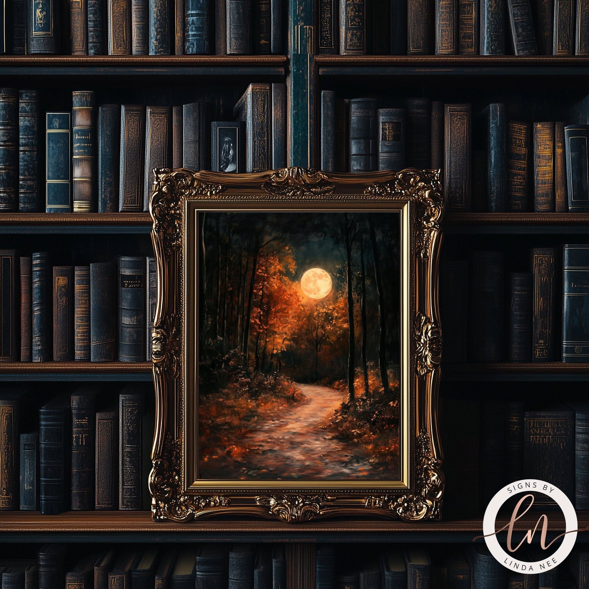 Autumn Full Moon Dark Forest Wall Art Print - Available on Metal or Fine Art Paper