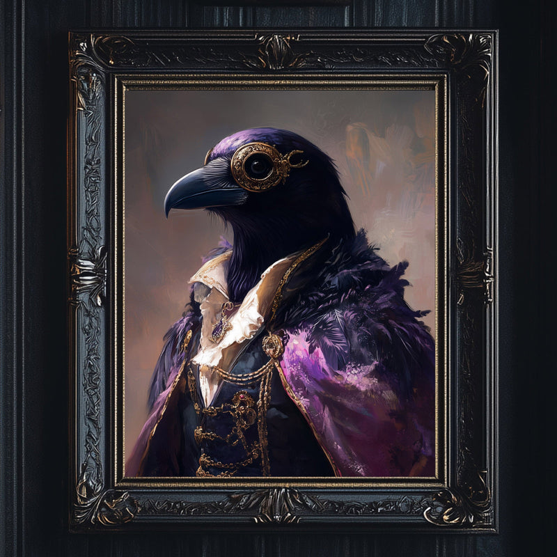 Anthropomorphic Noble Raven Portrait Wall Art Print - Available on Metal or Fine Art Paper - Designs by Linda Nee