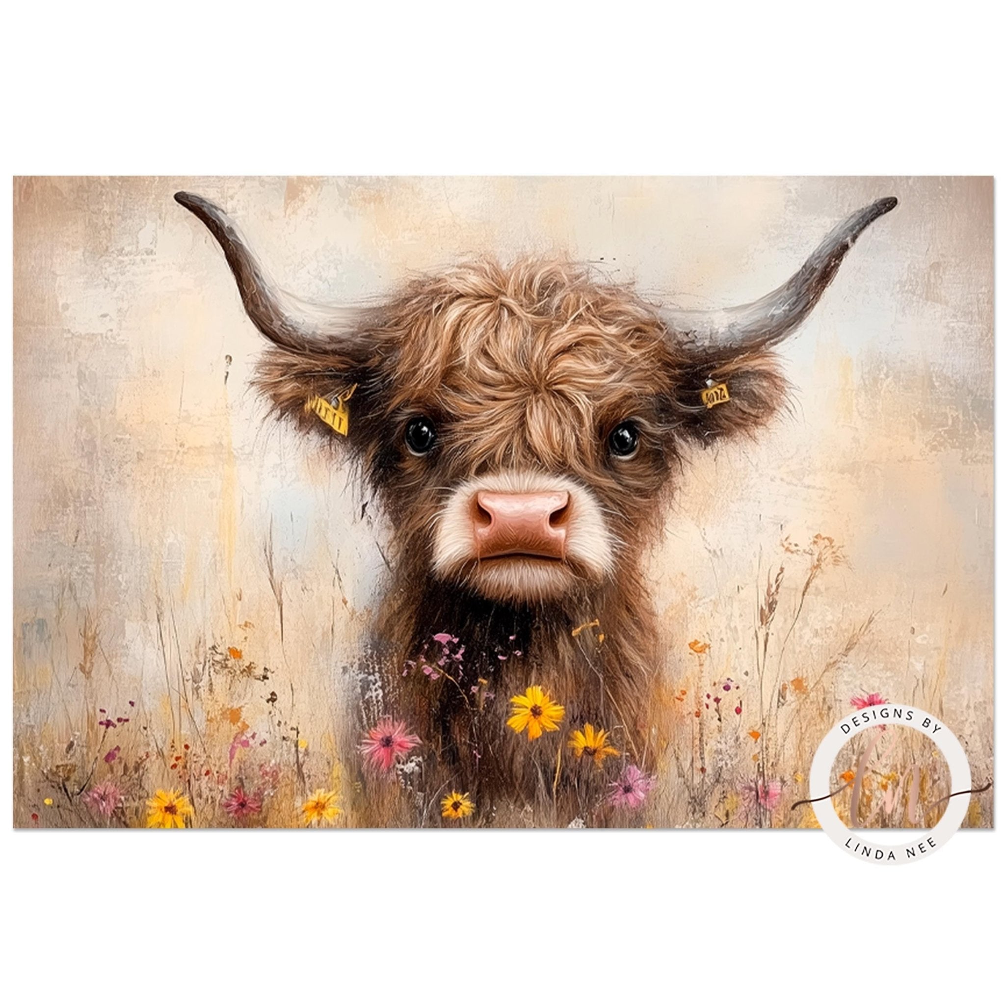 Baby Cow in Wildflowers Print