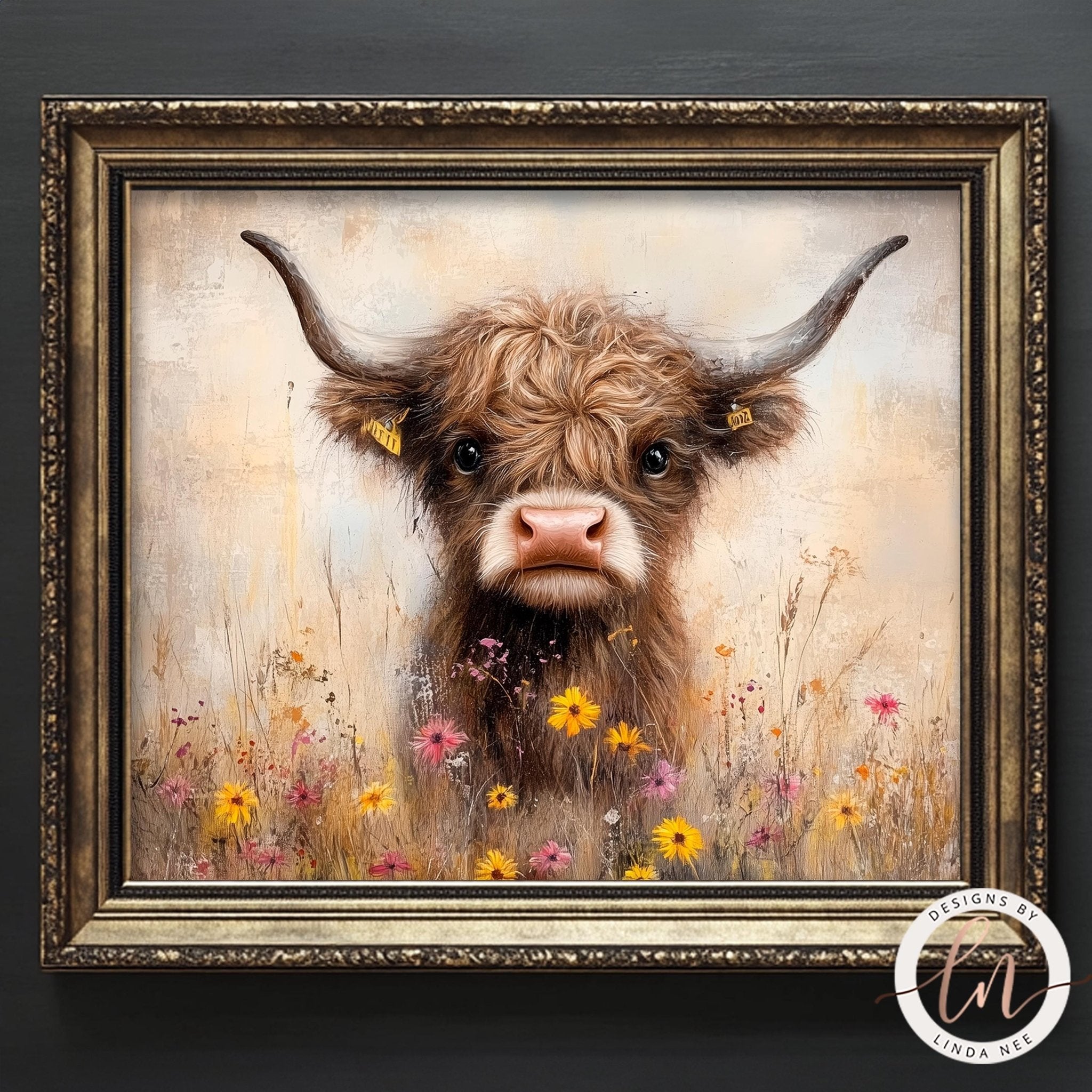 Baby Cow in Wildflowers Print