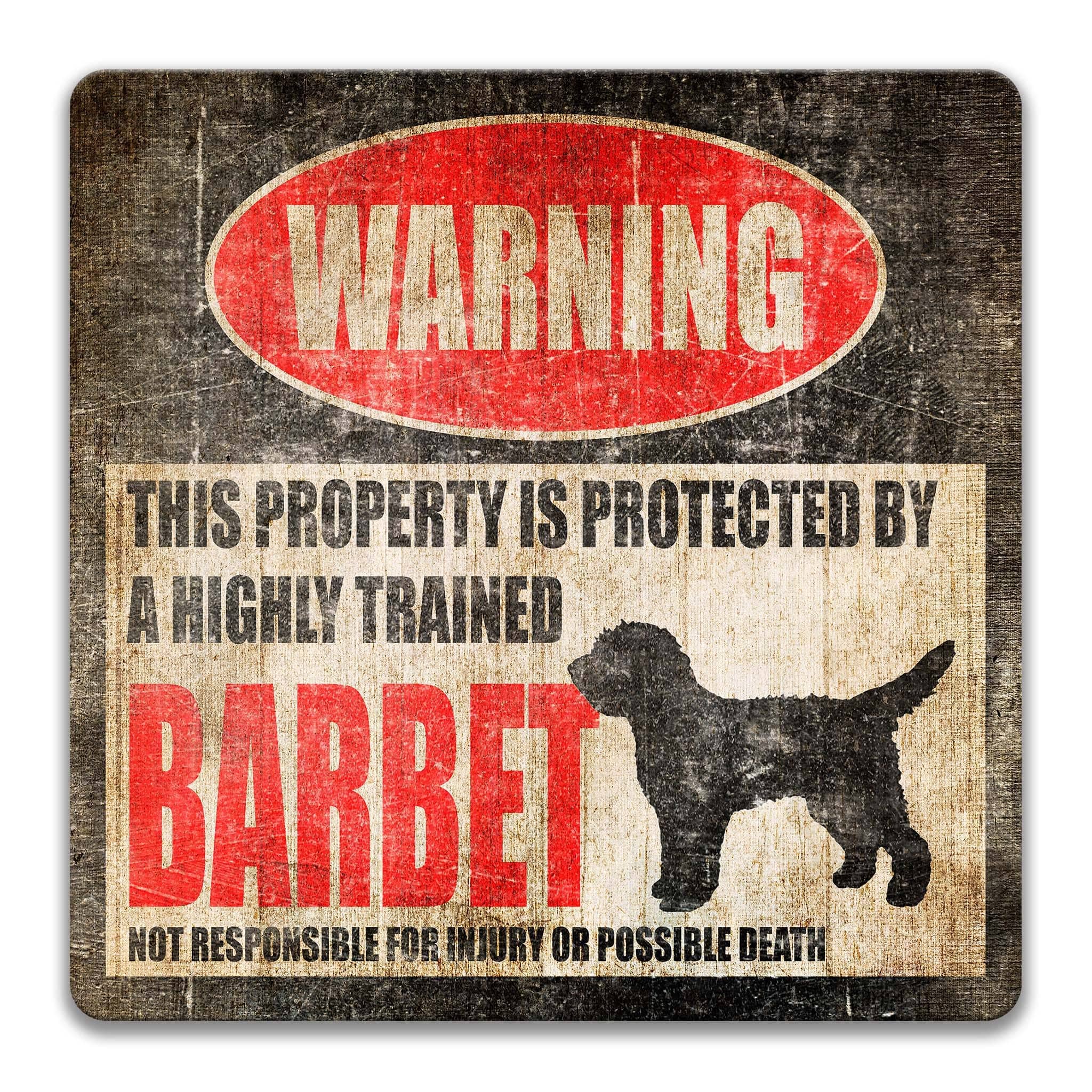 Barbet Warning Sign - Funny Decor for Algarvian Water Dog Lovers - Funny Dog SignsDesigns by Linda Nee