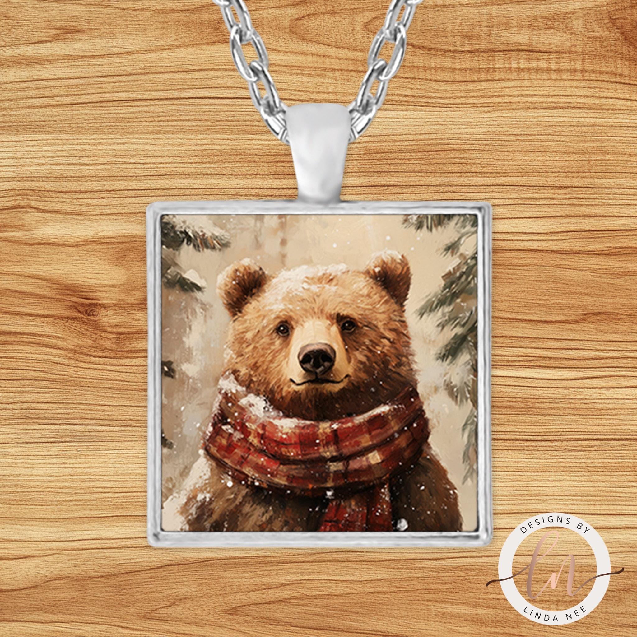 Bear Necklace - Forest Animal Pendant Winter JewelryDesigns by Linda Nee