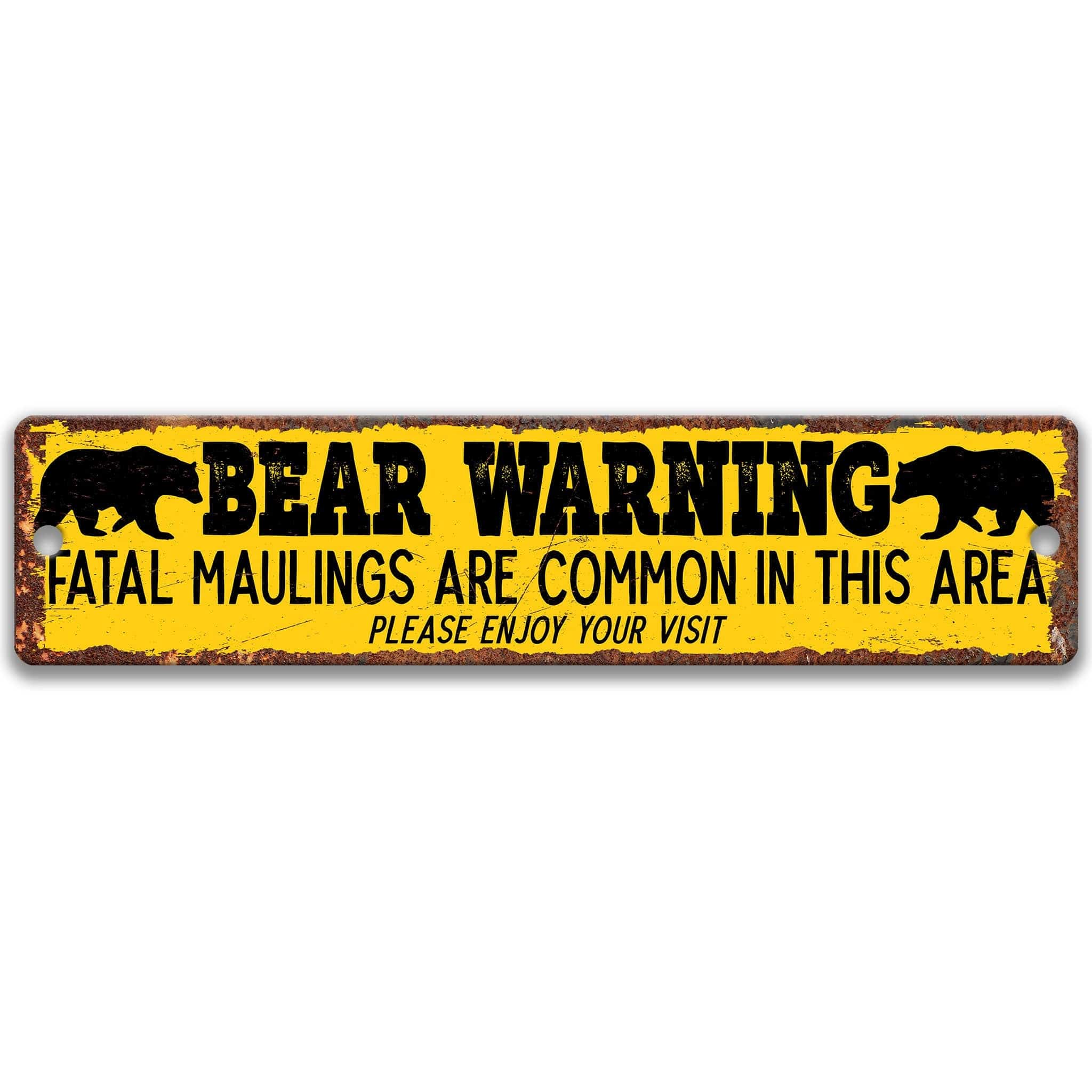 Bear Warning Funny Metal Sign, Rusty Metal Grizzly Bear Sign, Black Bear Sign, Brown Bear