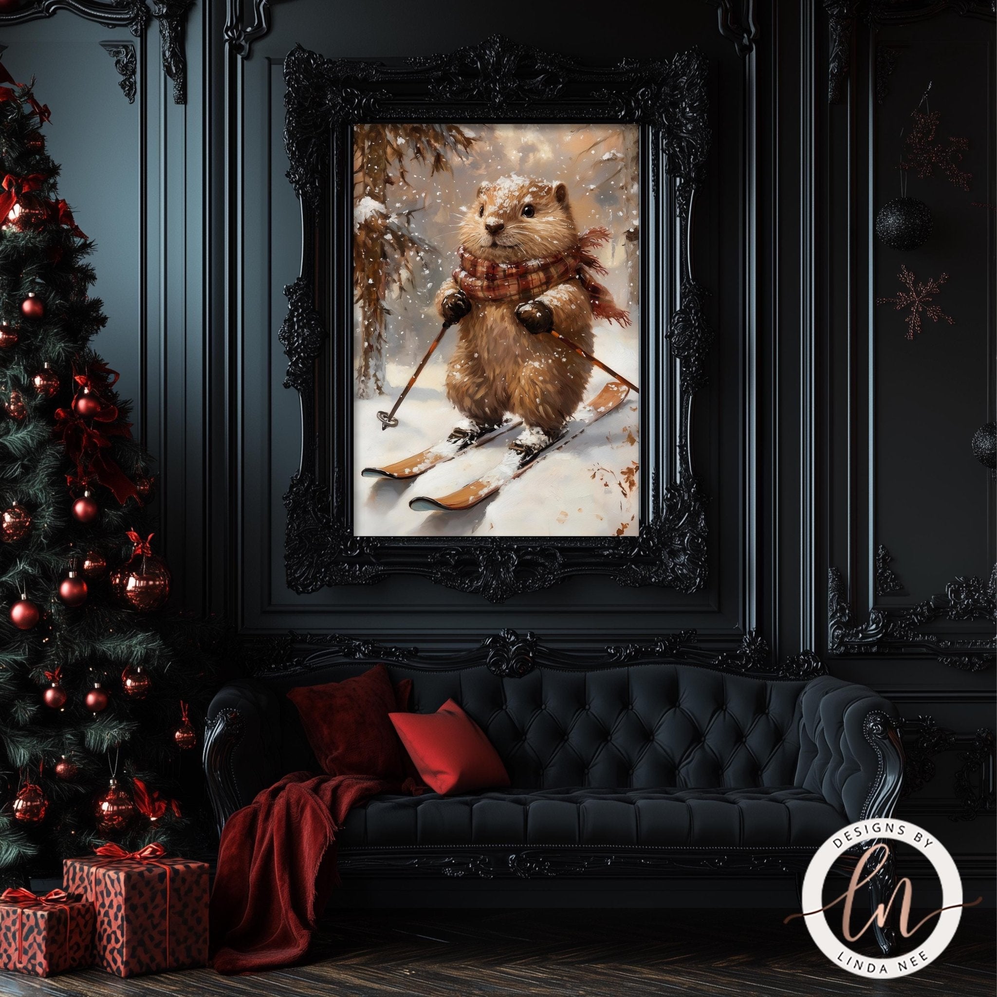 Beaver Skiing Art - Metal & Fine Print for Winter Decor