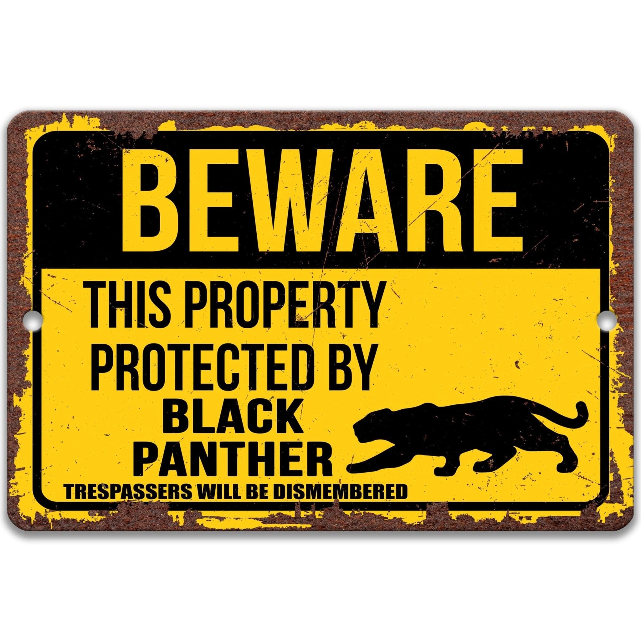 Beware This Property Protected by Black Panther No Trespassing Metal Sign