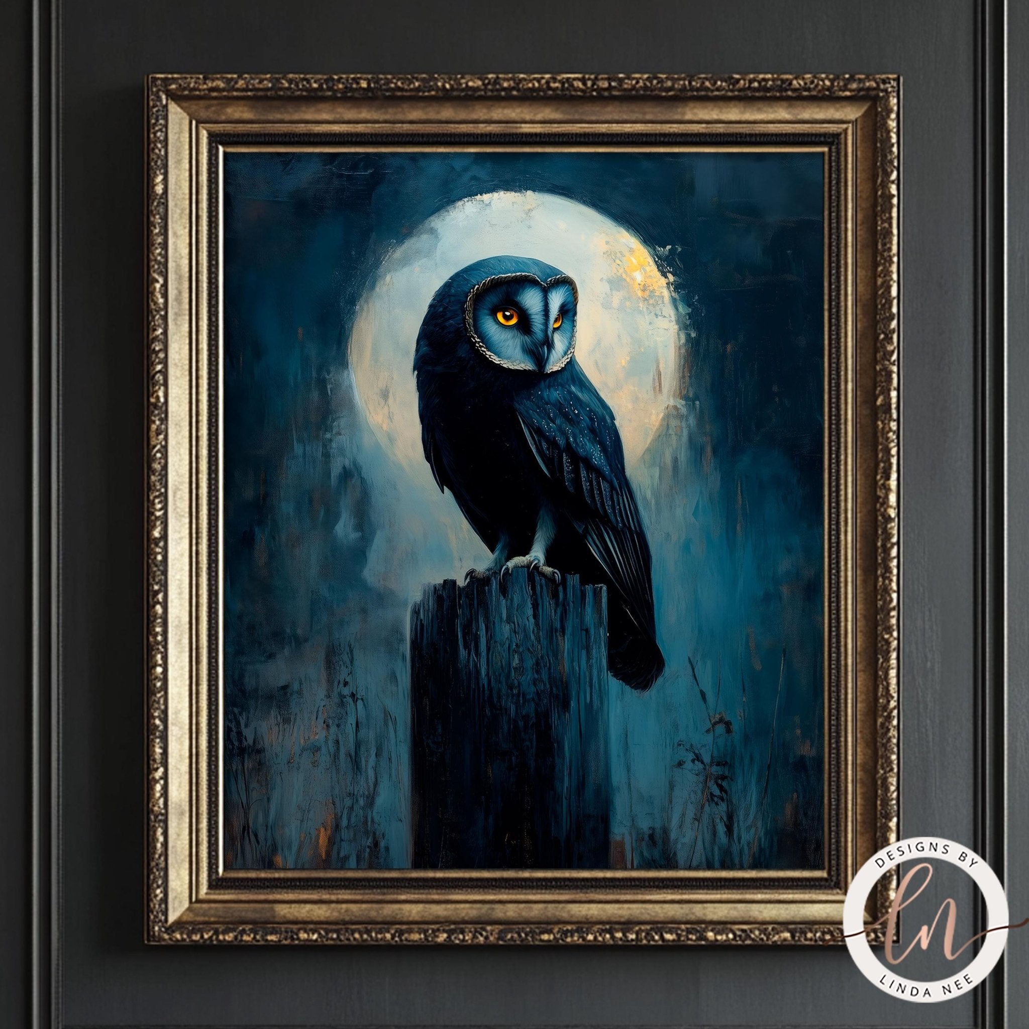 Black Barn Owl Moon Art