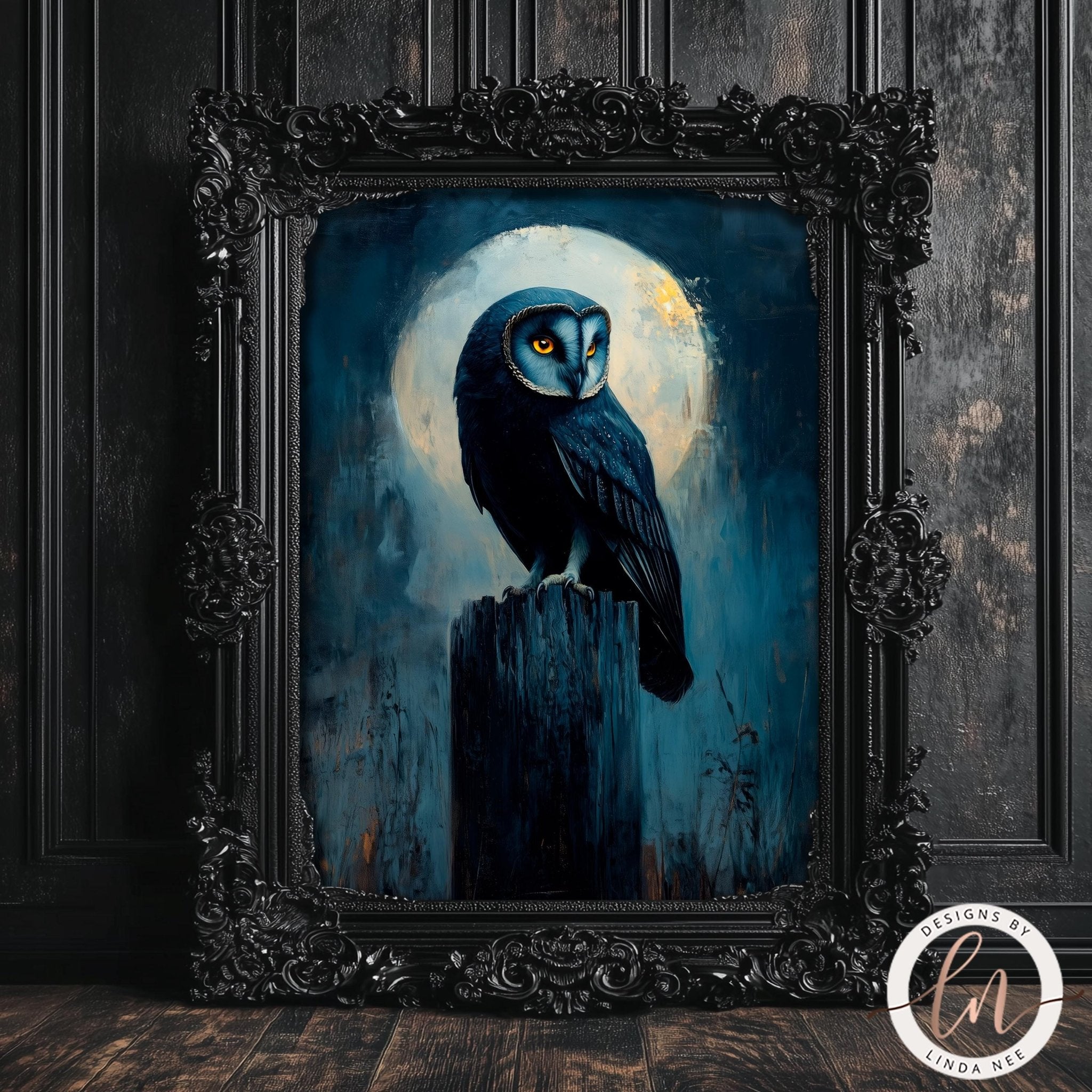 Black Barn Owl Moon Art