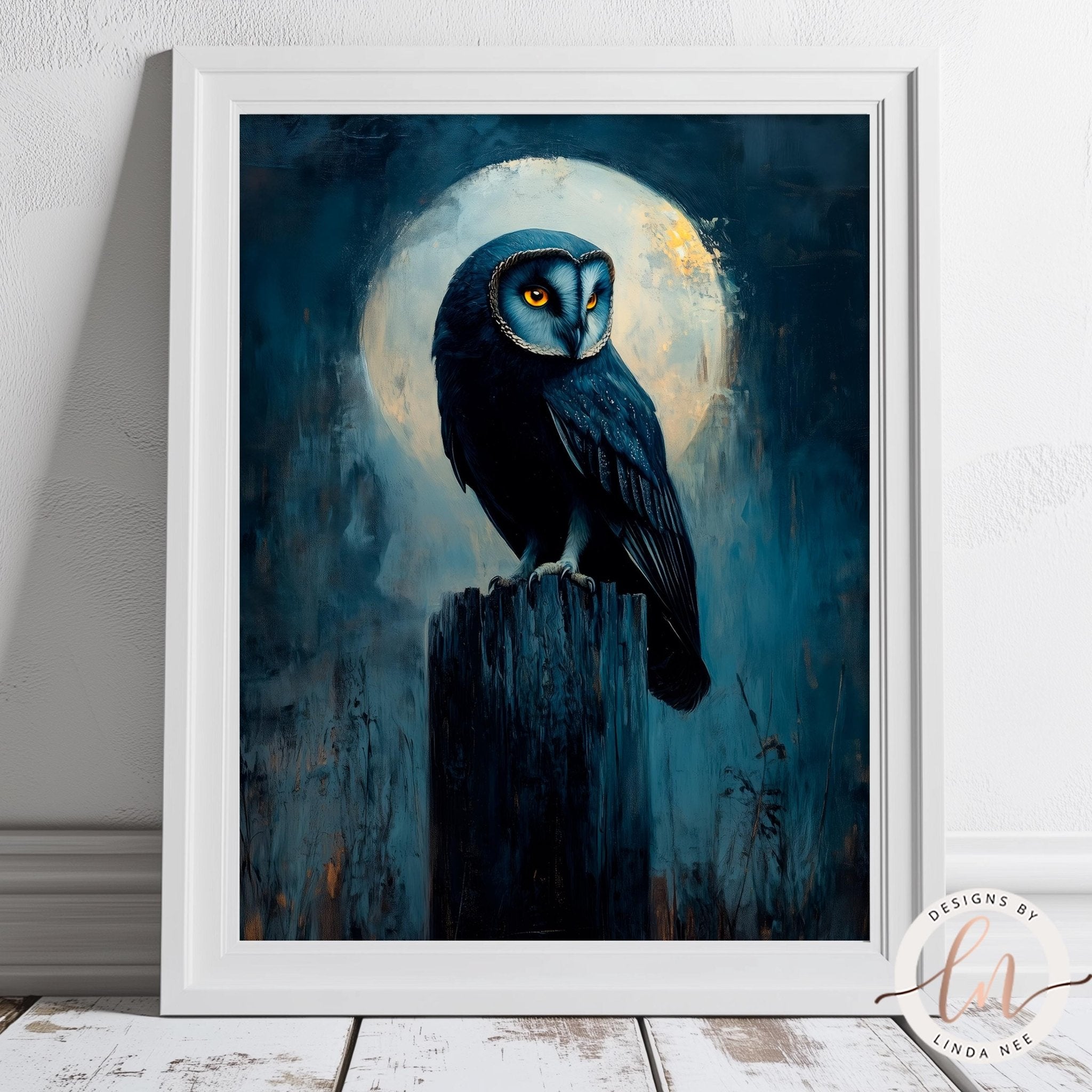 Black Barn Owl Moon Art