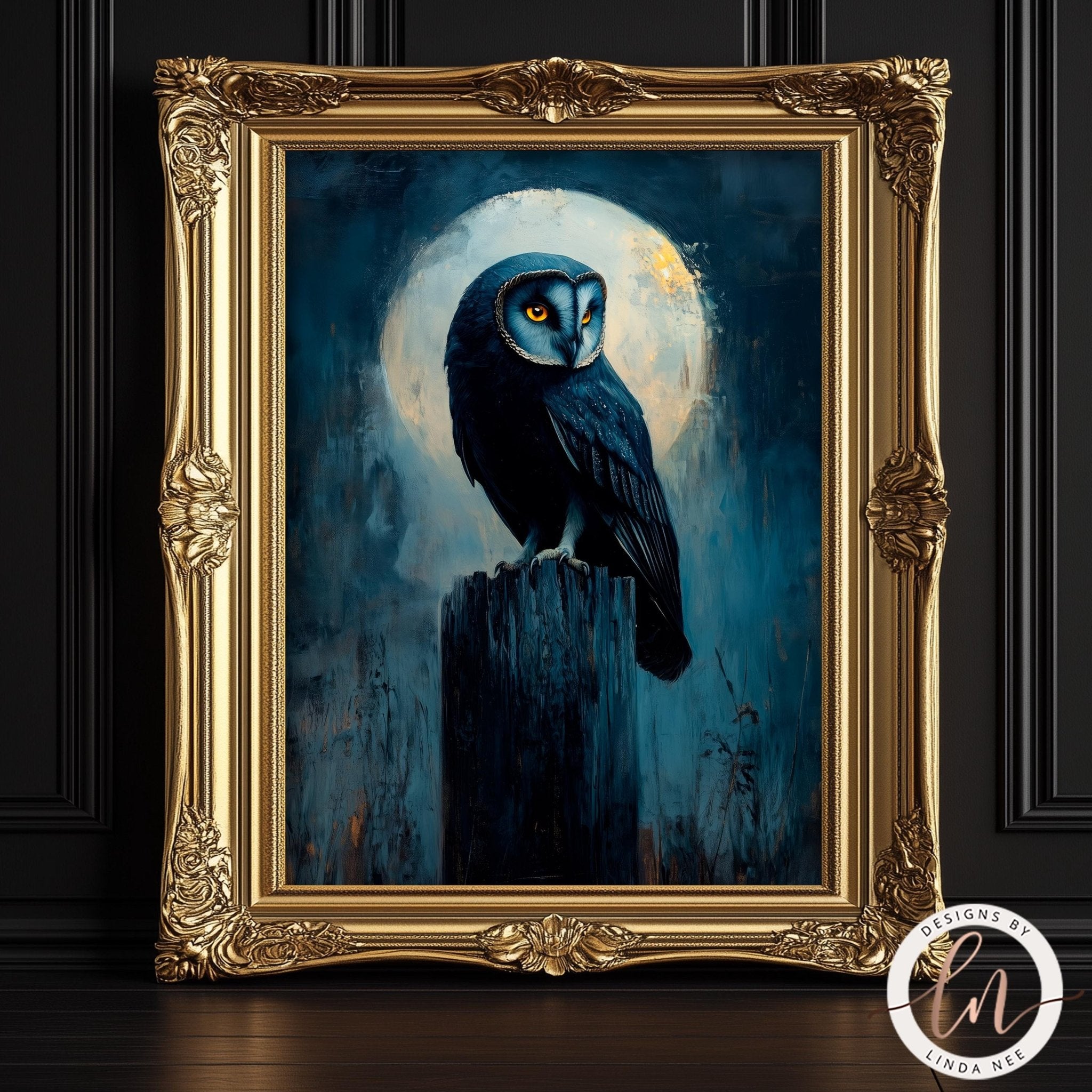 Black Barn Owl Moon Art