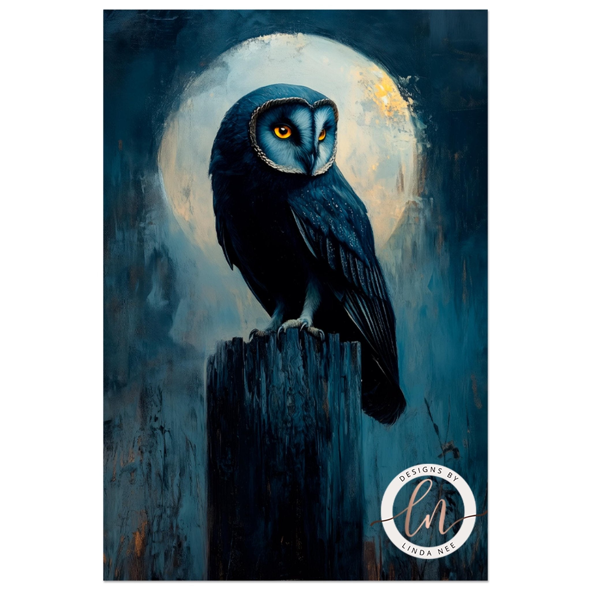 Black Barn Owl Moon Art