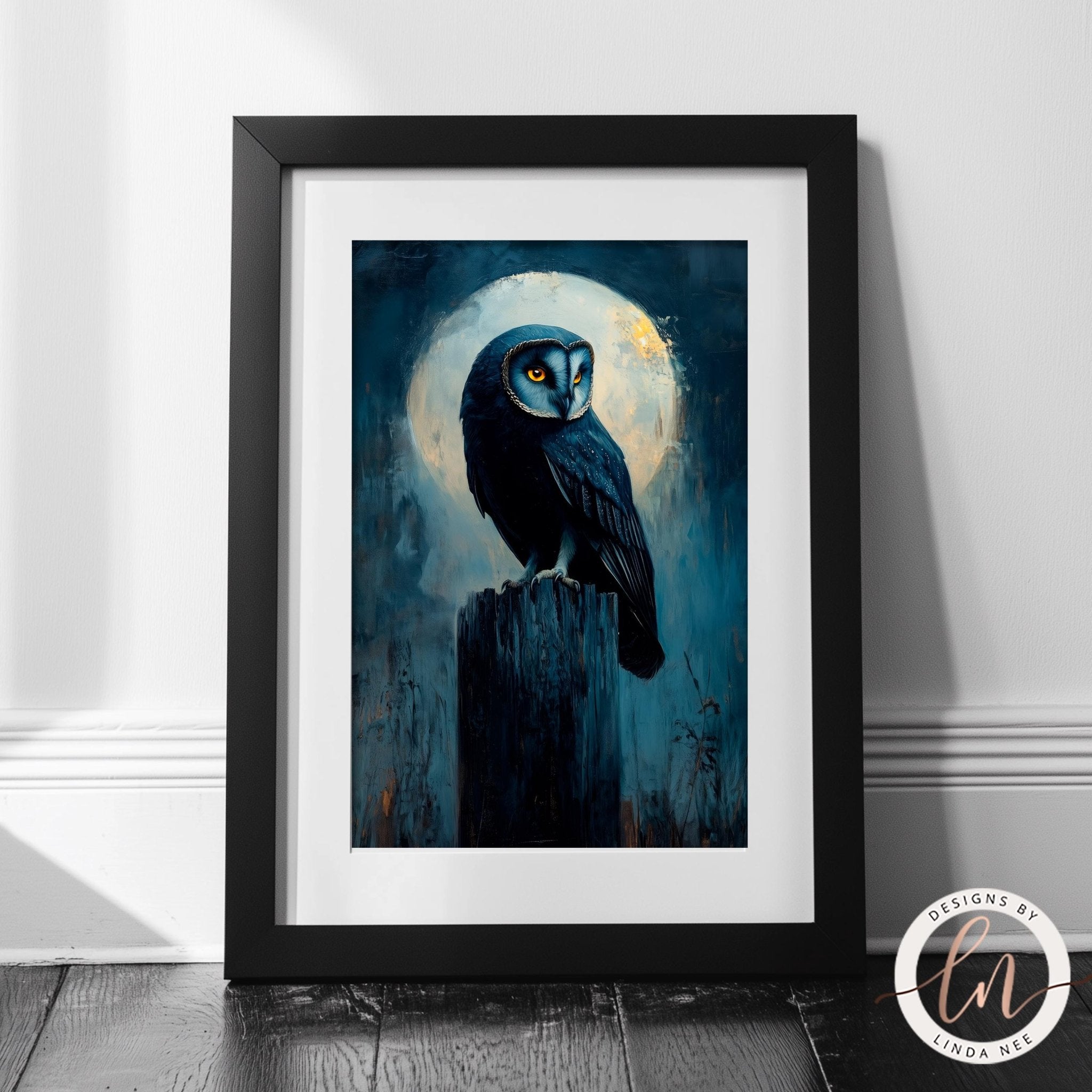 Black Barn Owl Moon Art