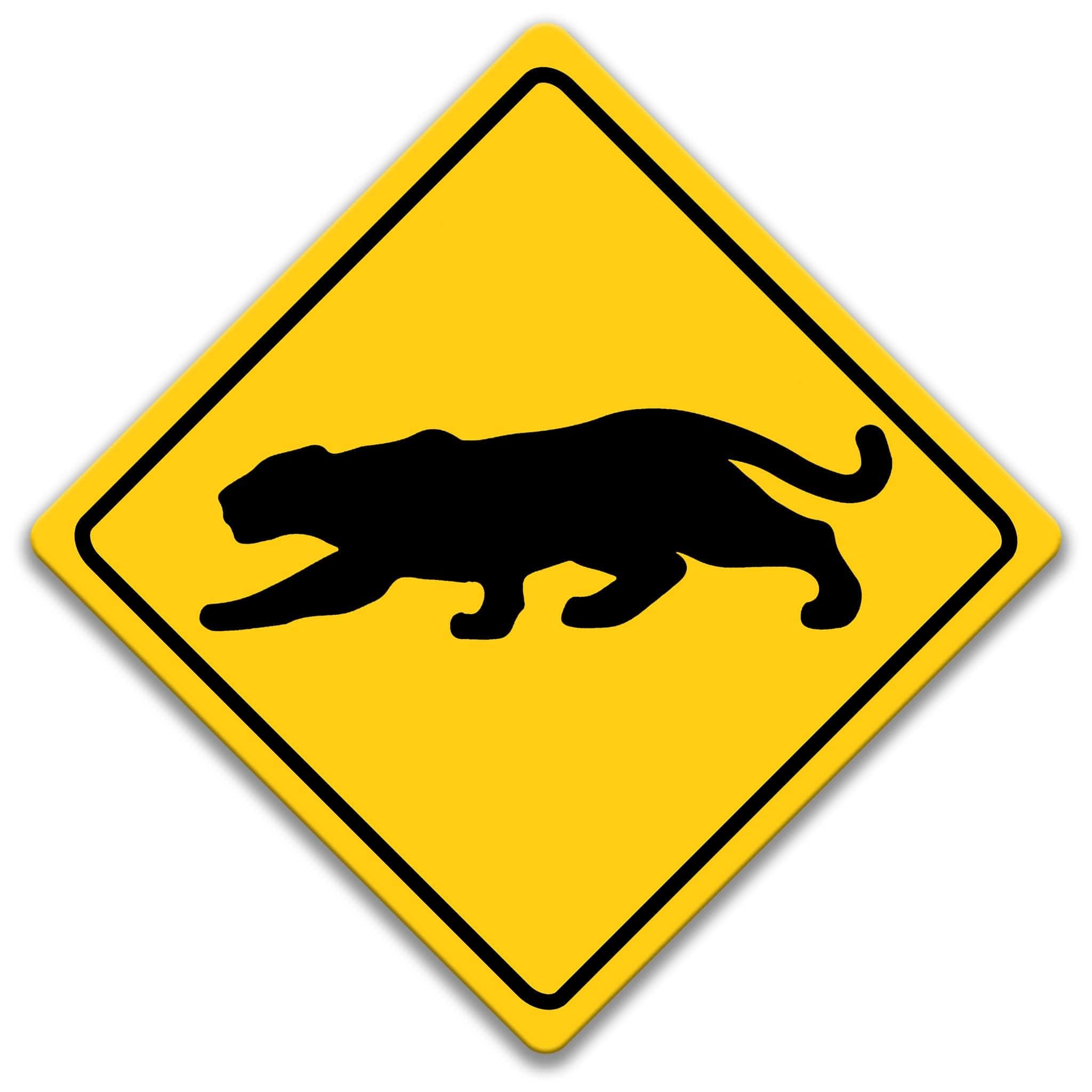 Black Panther Crossing Caution Sign