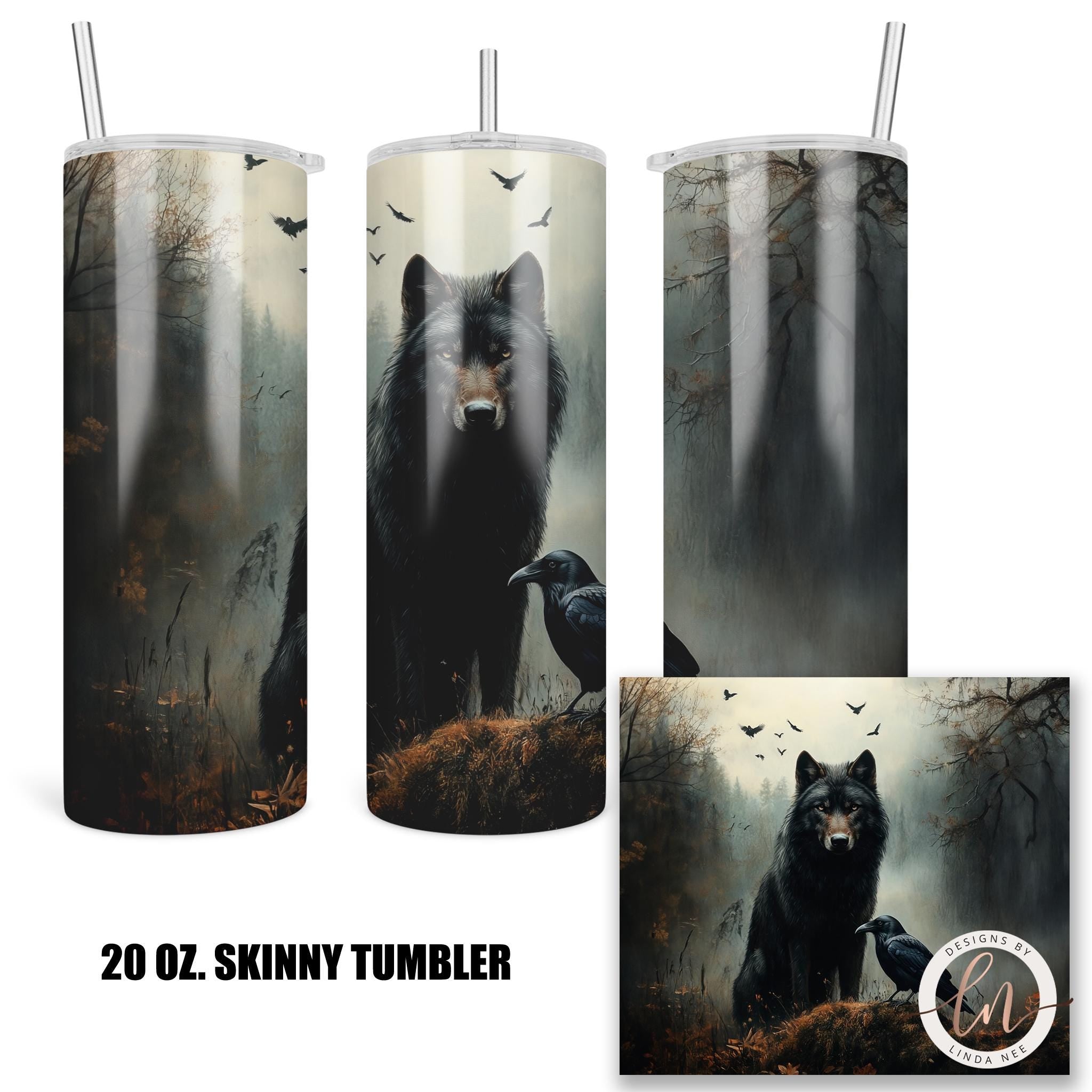 Black Wolf & Raven Tumbler - Mythology Gothic Gift