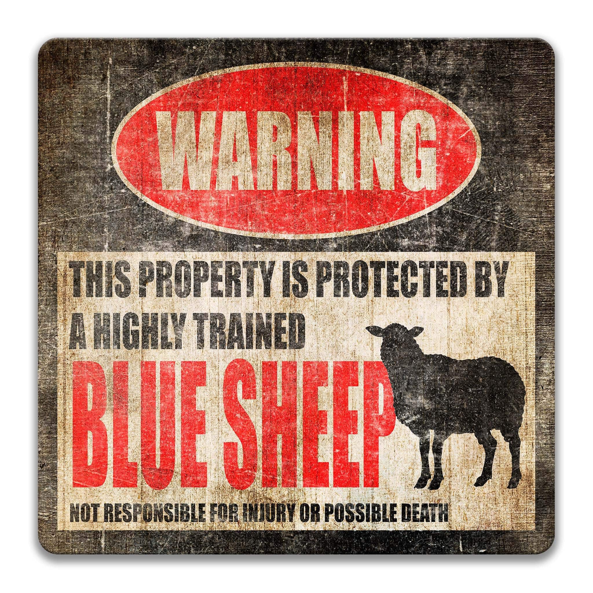 Blue Sheep Warning Sign - Funny Yard Decor