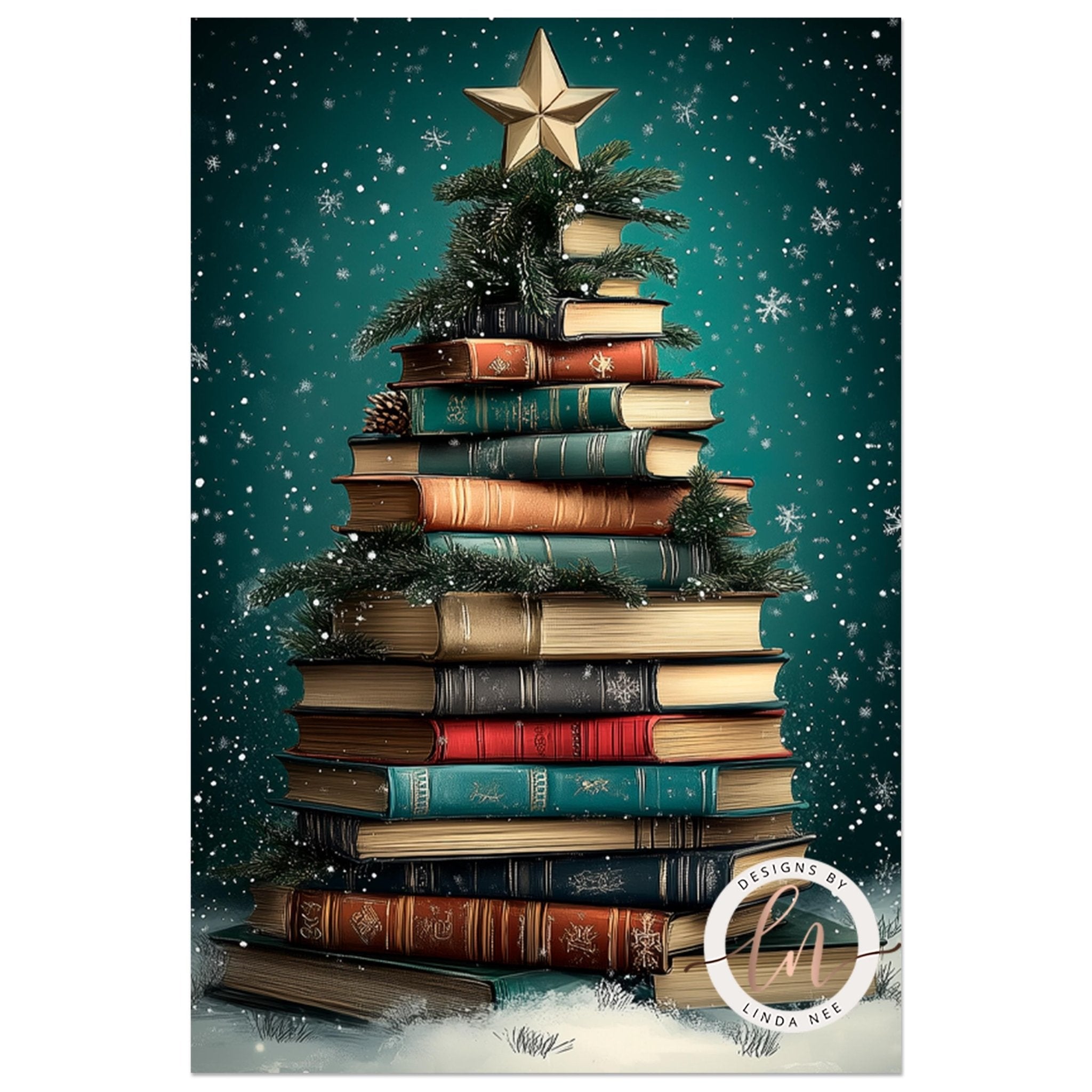 Book Christmas Tree Print - Dark Academia Library Wall Art