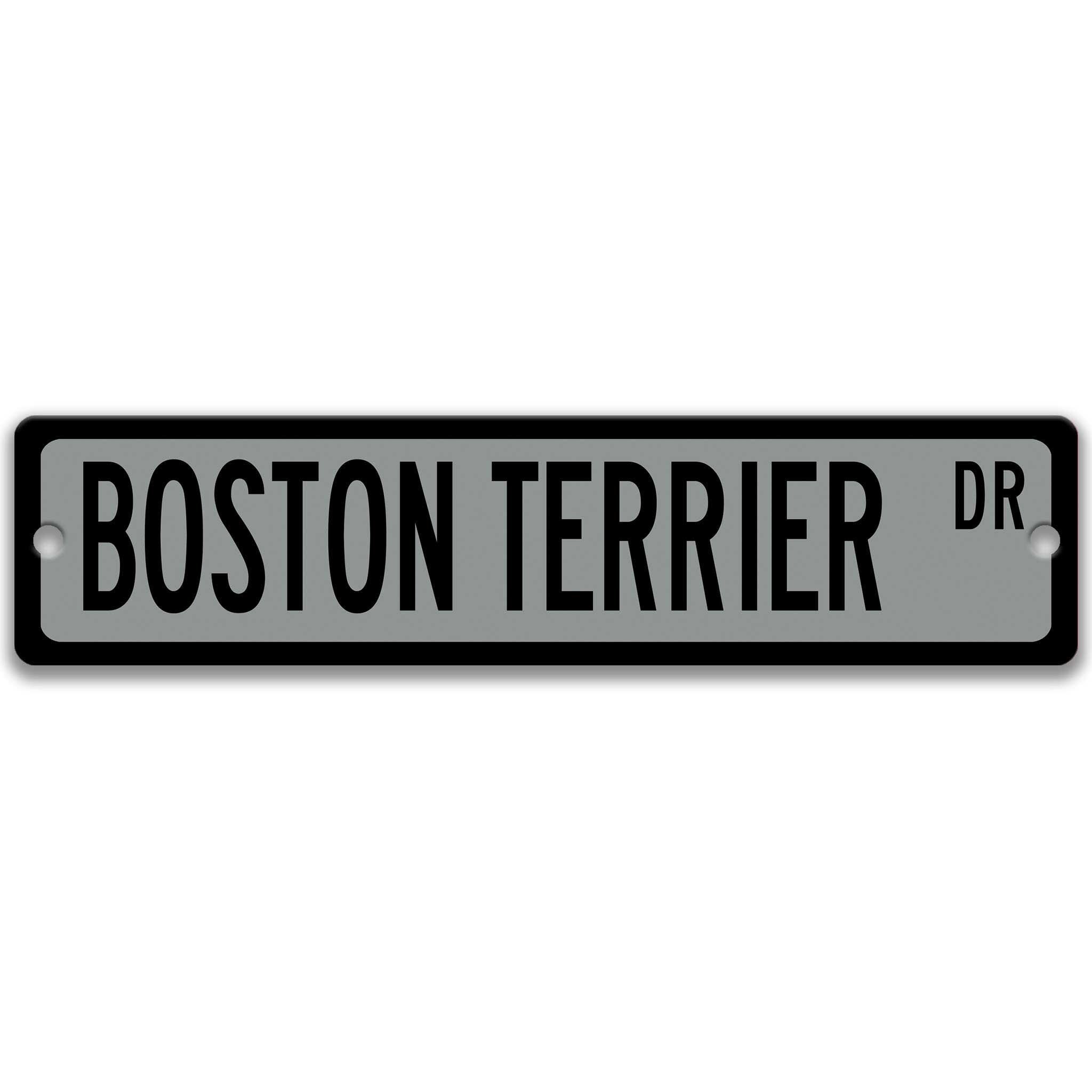 Boston Terrier Dog Metal Street Sign