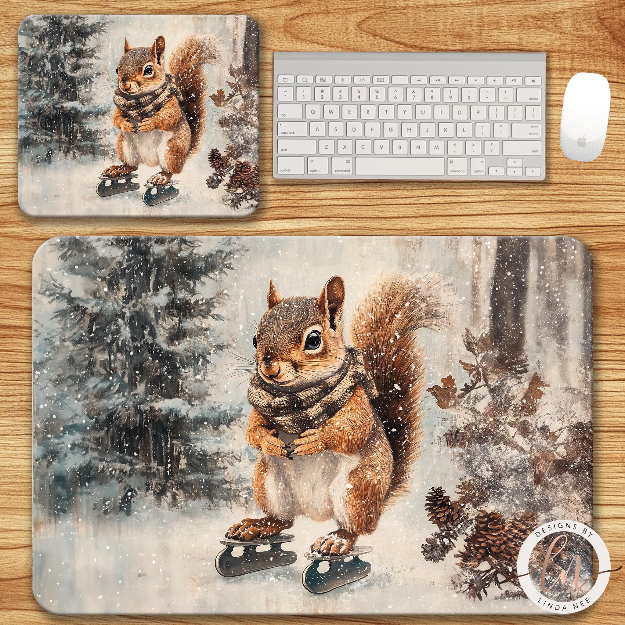 a mouse pad with a picture of a squirrel on it