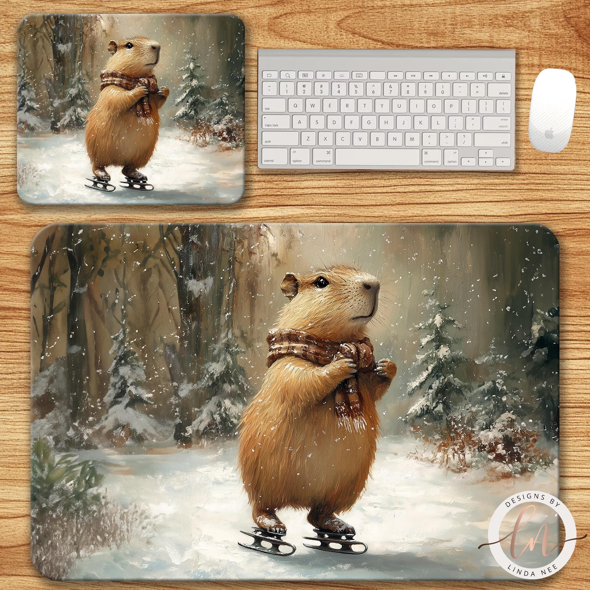 Capybara Mousepad - Cute Winter Forest Desk Mat