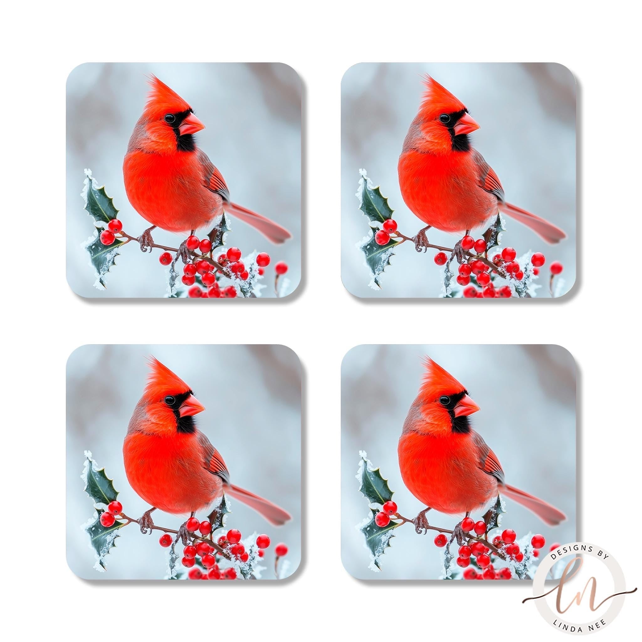 Cardinal Bird Coasters Set - Winter Photo Christmas Giftbird lover gift