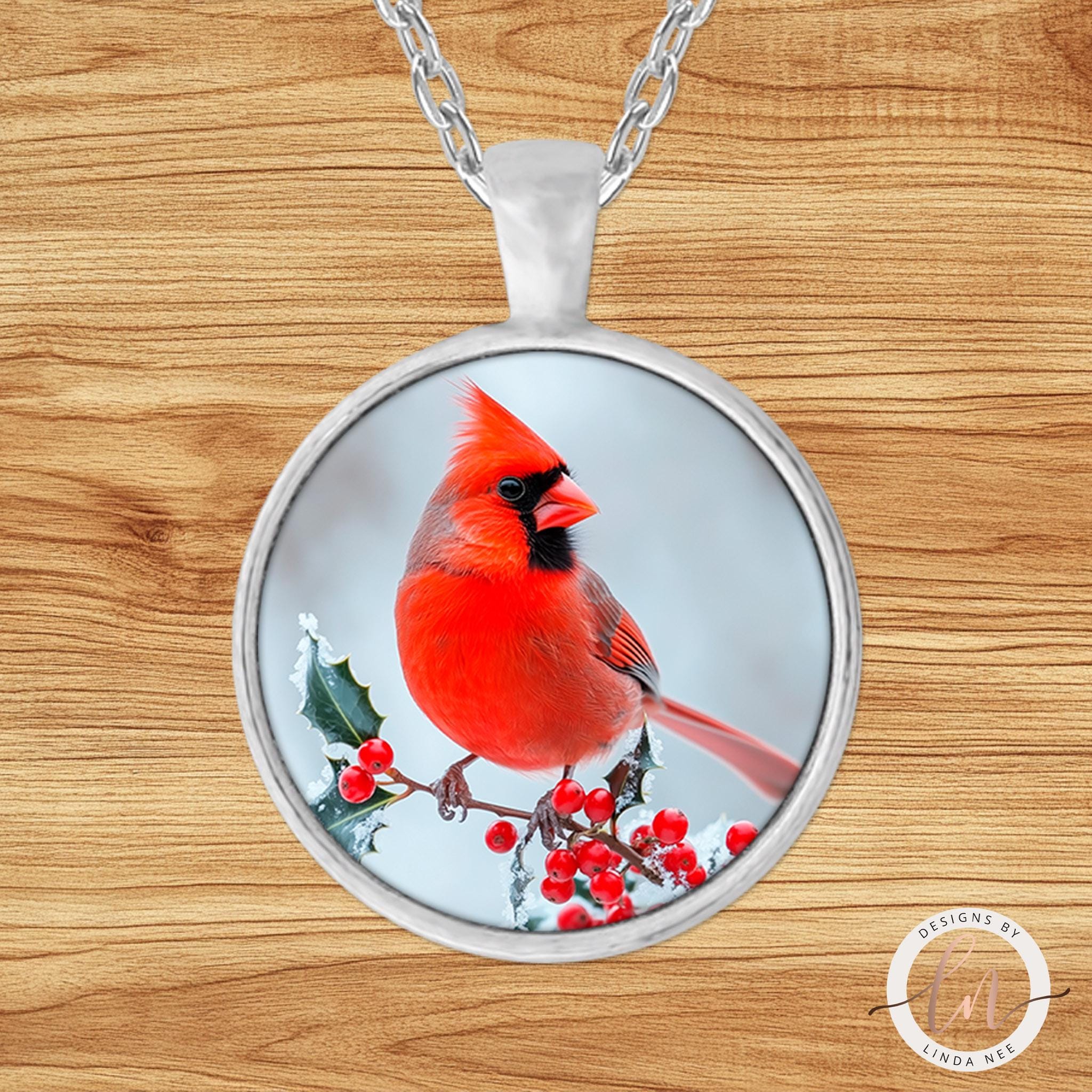 Cardinal Necklace - Red Cardinal Christmas Bird Pendant