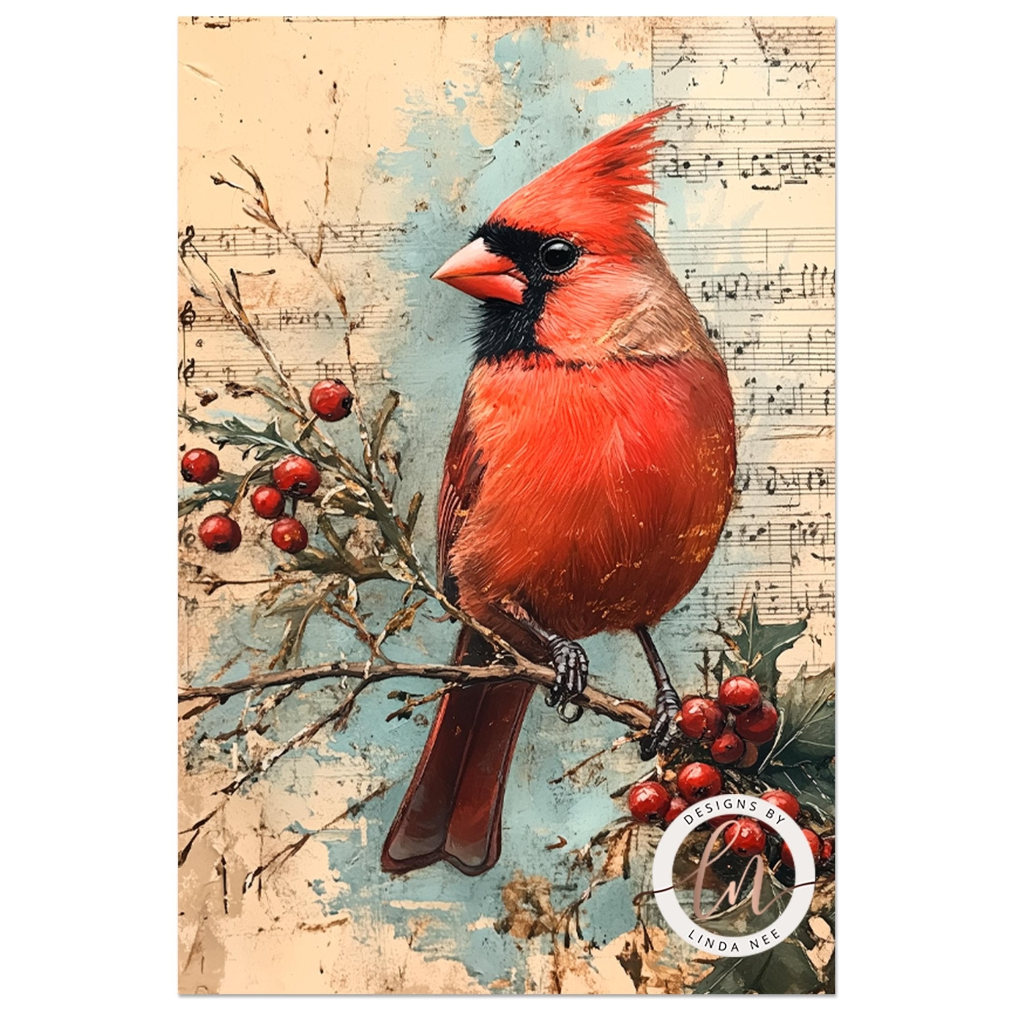 Cardinal Vintage Sheet Music Art - Metal & Fine Art PrintDesigns by Linda Nee