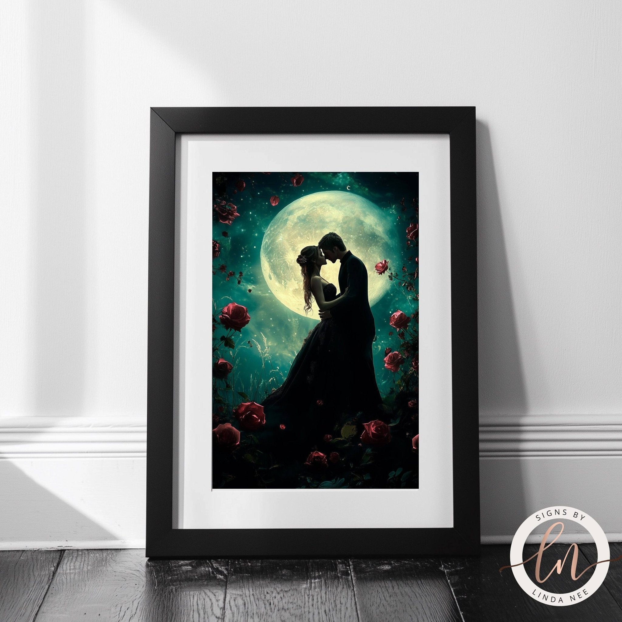 Celestial Dark Romance Couple Wall Art Print - Available on Metal or Fine Art Paper