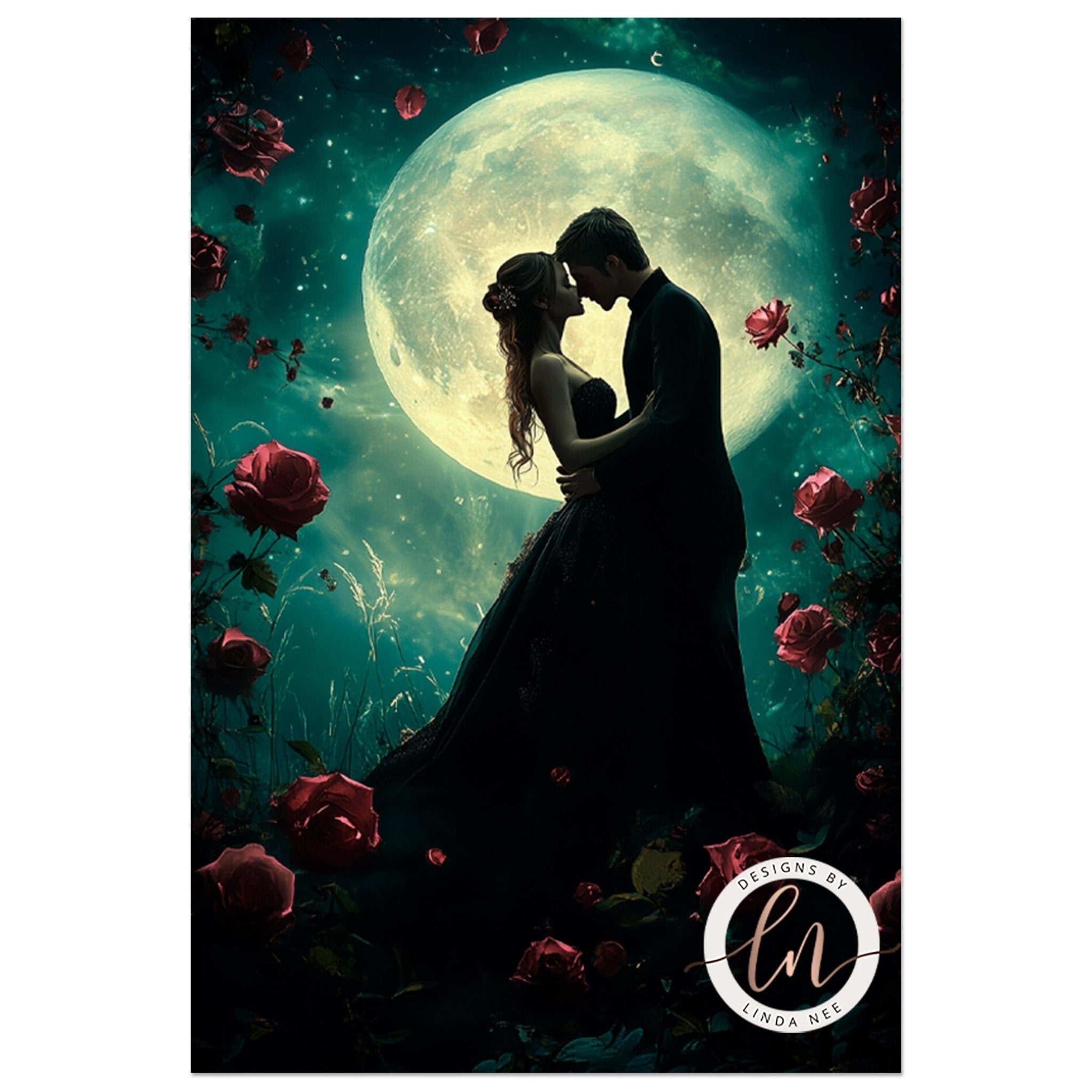 Celestial Dark Romance Couple Wall Art Print - Available on Metal or Fine Art Paper