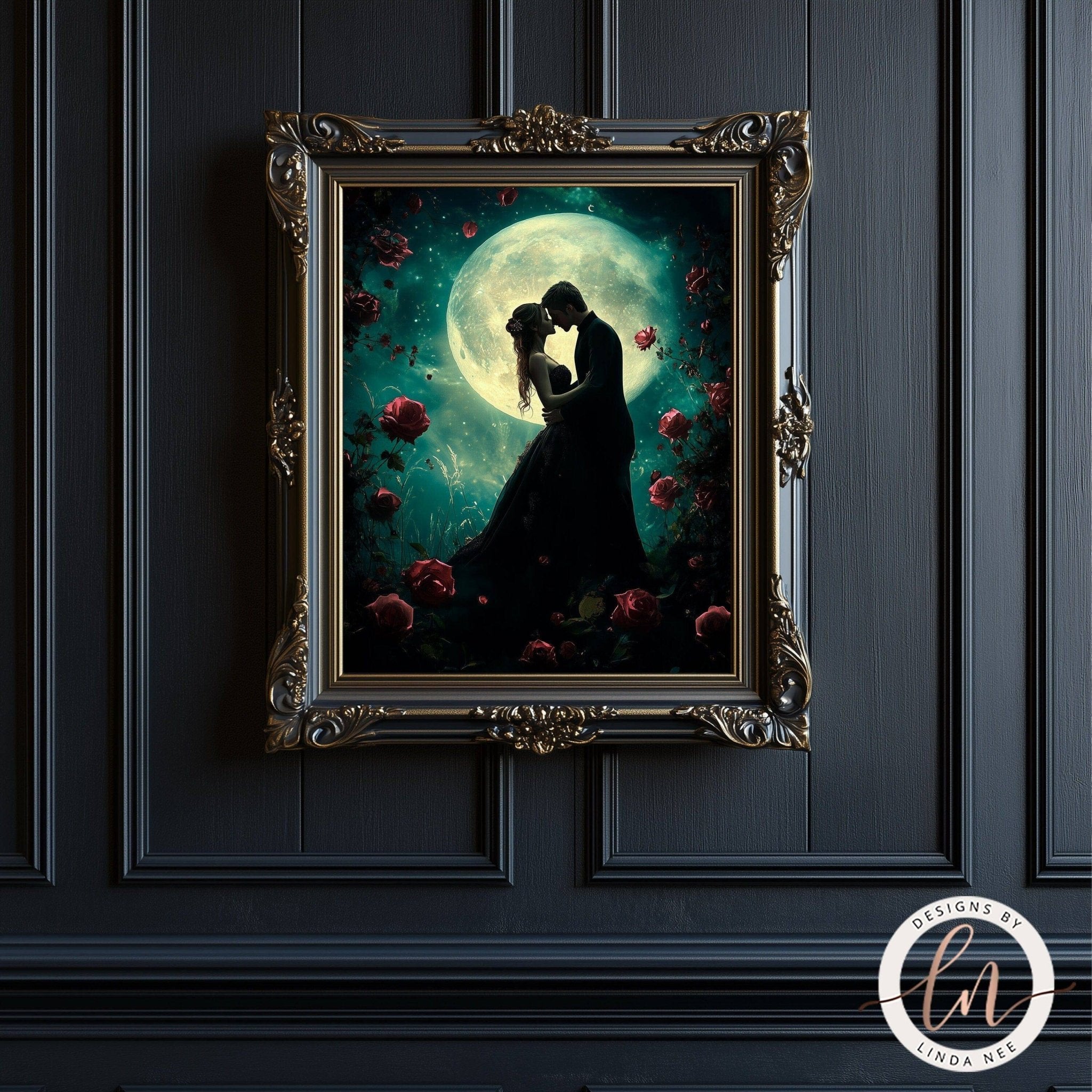 Celestial Dark Romance Couple Wall Art Print - Available on Metal or Fine Art Paper