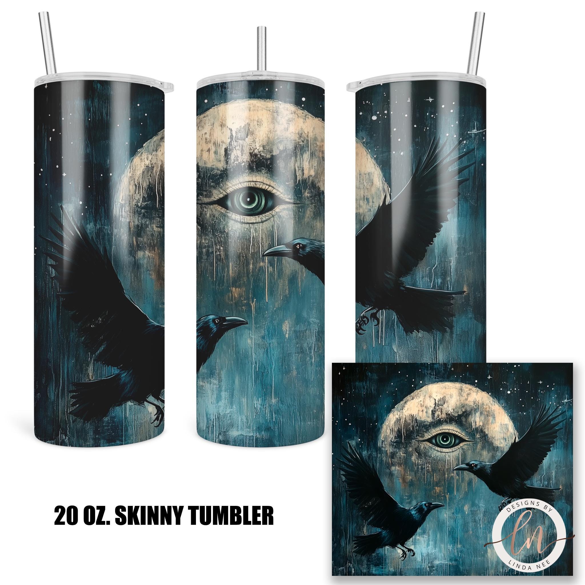 Celestial Raven Skinny Tumbler - Gothic Witchy Moon Gift