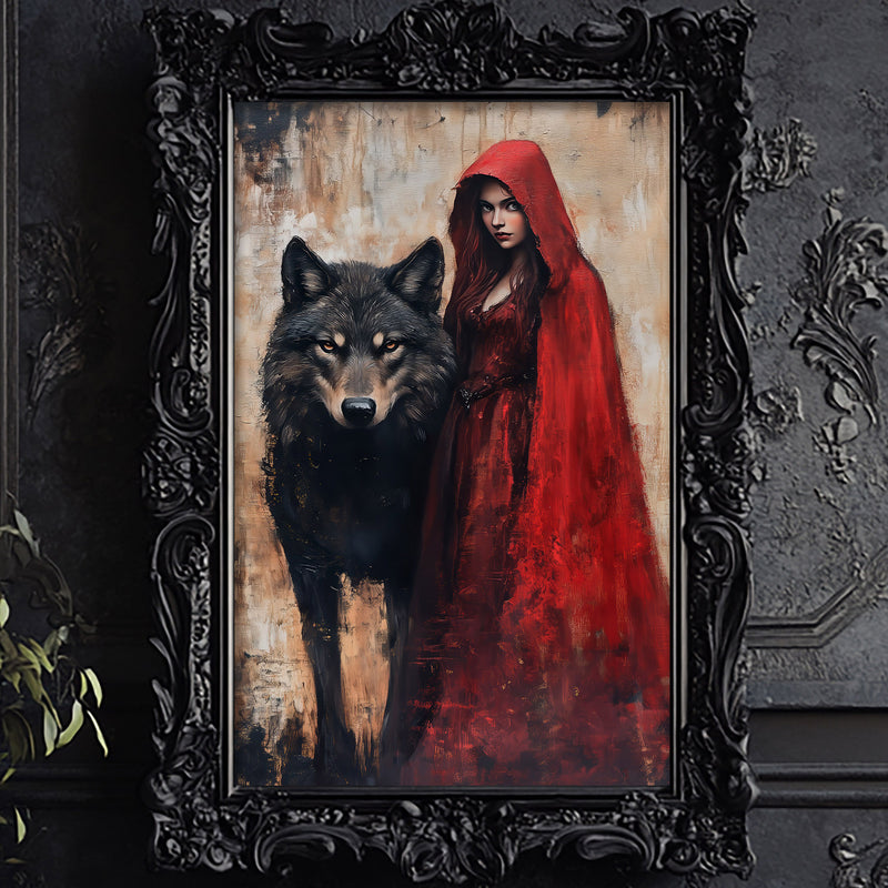 a painting of a woman and a wolf in a frame