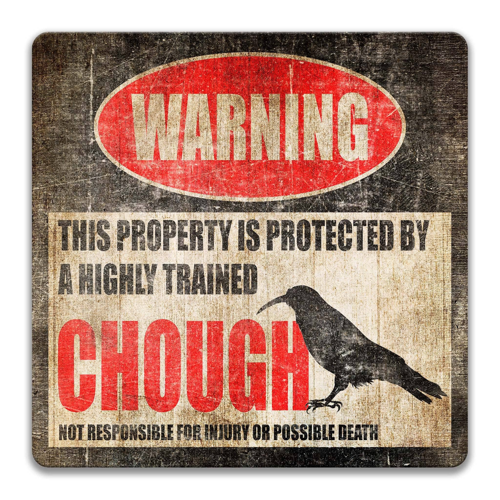 Charming Chough Warning Sign - Red Bill Crow Design for Yard - Available in Multiple Sizes - Shop Now