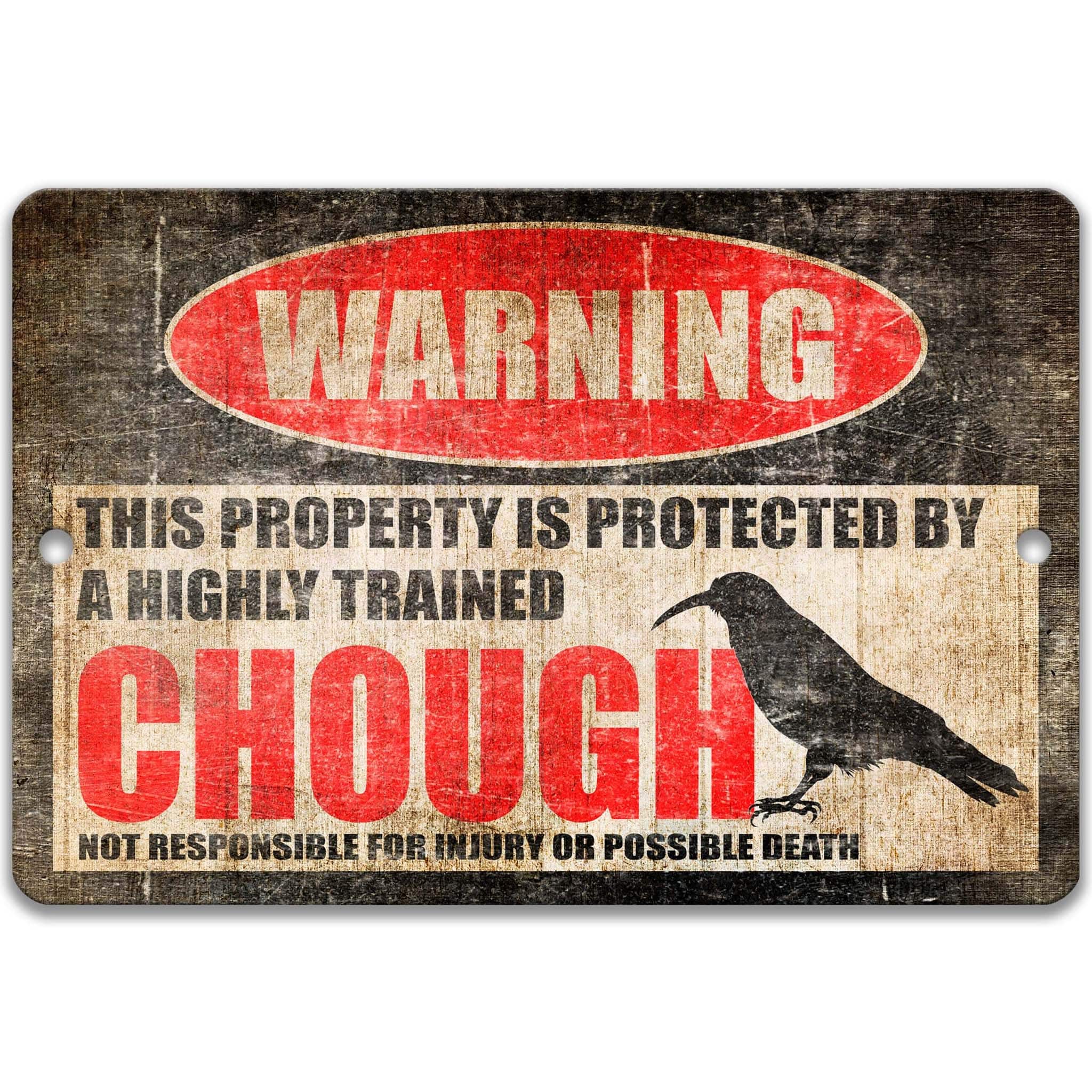 Charming Chough Warning Sign - Red Bill Crow Design for Yard - Available in Multiple Sizes - Shop Now