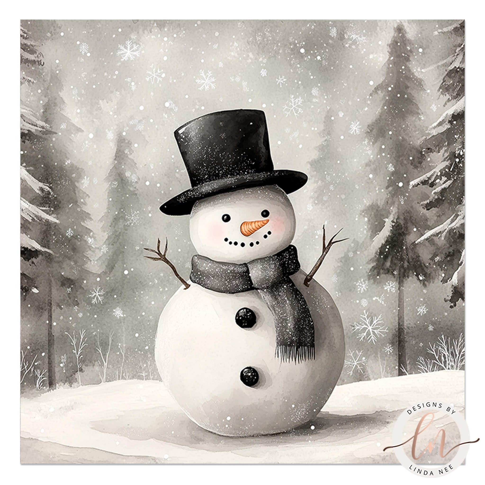 Cheerful Snowman Illustration, Winter Wall ArtDesigns by Linda Nee