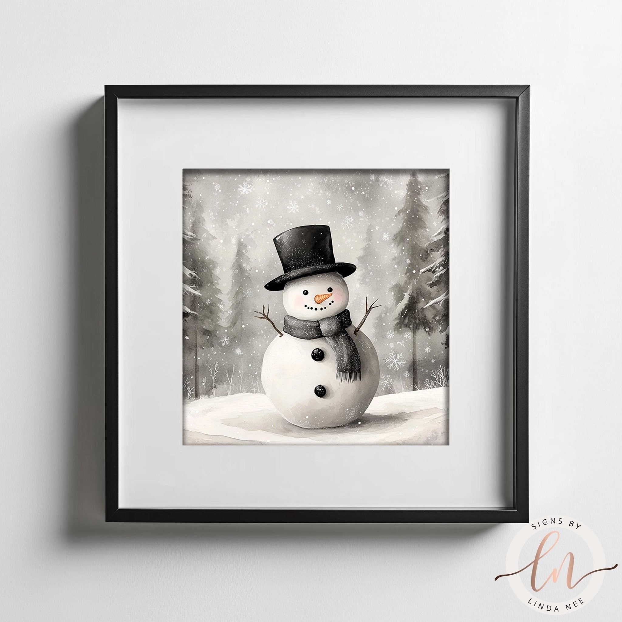 Cheerful Snowman Illustration, Winter Wall ArtDesigns by Linda Nee