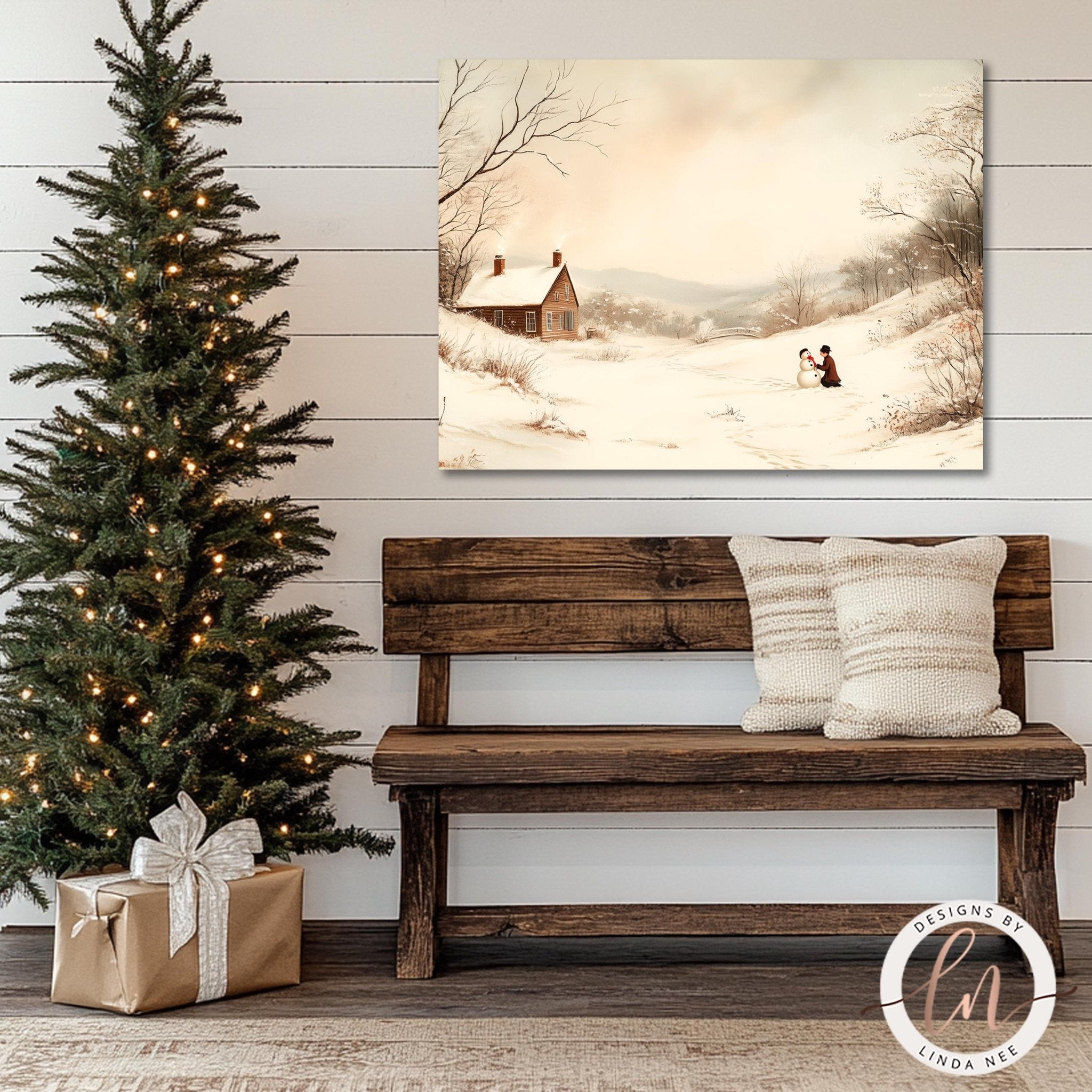 Christmas Cabin Metal Print - Vintage Winter Wall Art