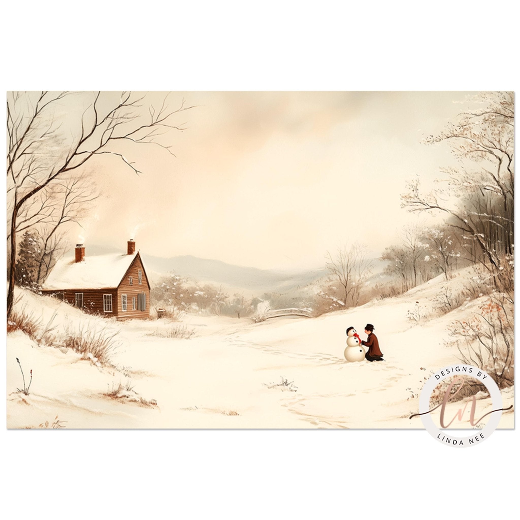 Christmas Cabin Metal Print - Vintage Winter Wall Art