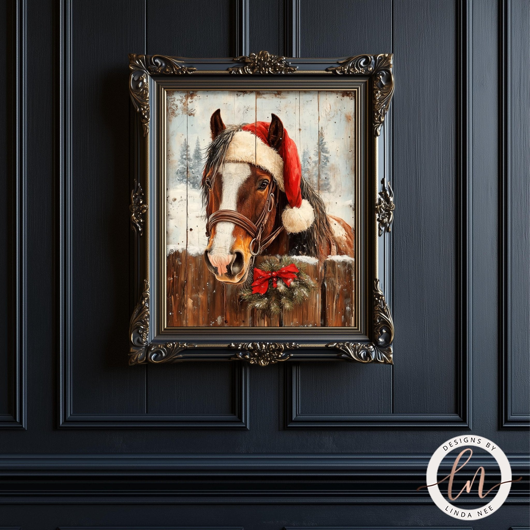 Christmas Horse Wall Art - Metal Fine Art Paper Print