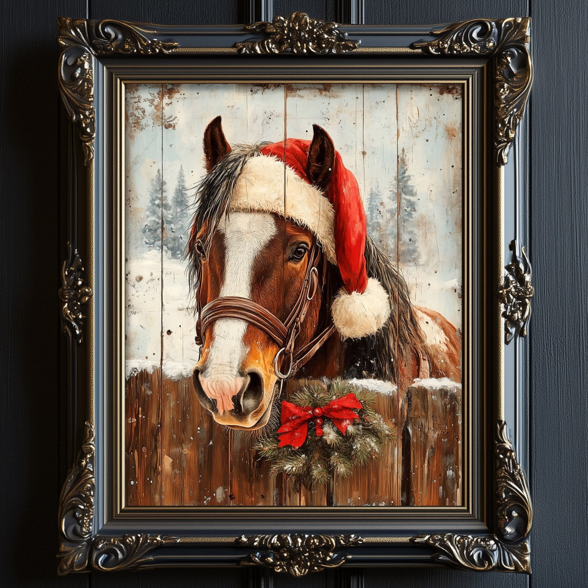 Christmas Horse Wall Art - Metal Fine Art Paper Print