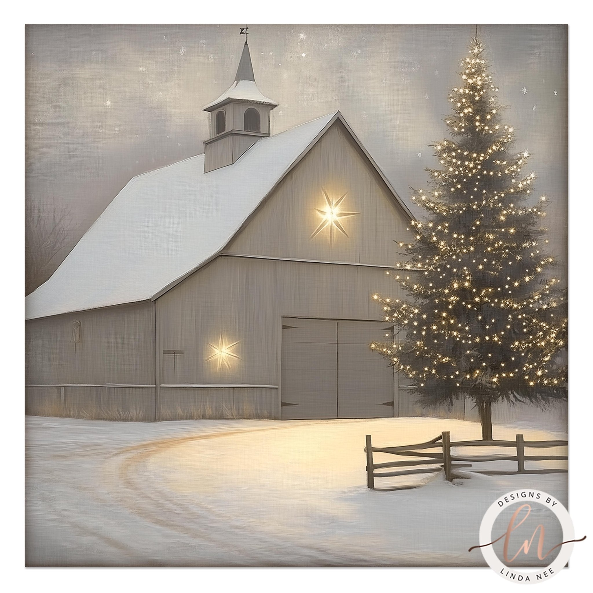 Christmas Night Farm Winter Art - Metal & Fine Art Print