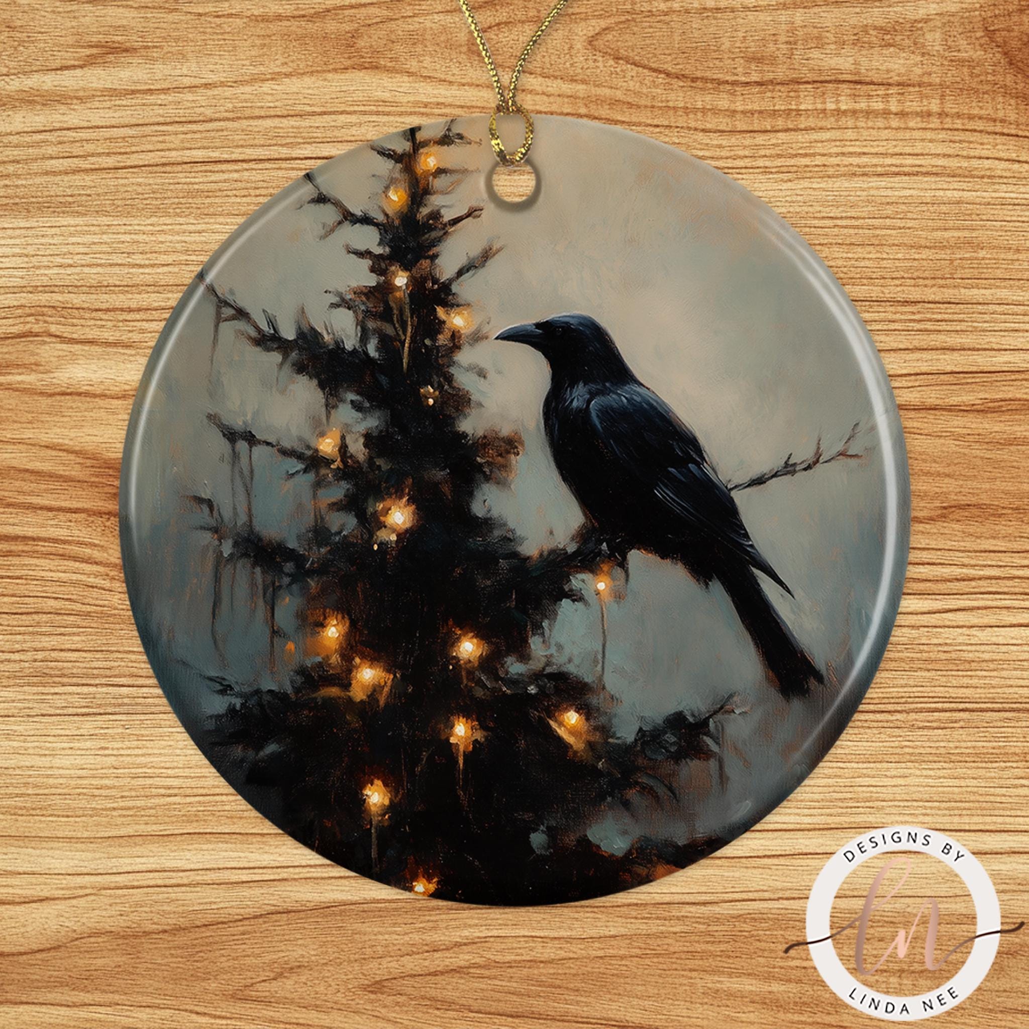 Christmas Raven Ornament - Gothic Crow Dark Academia Decor