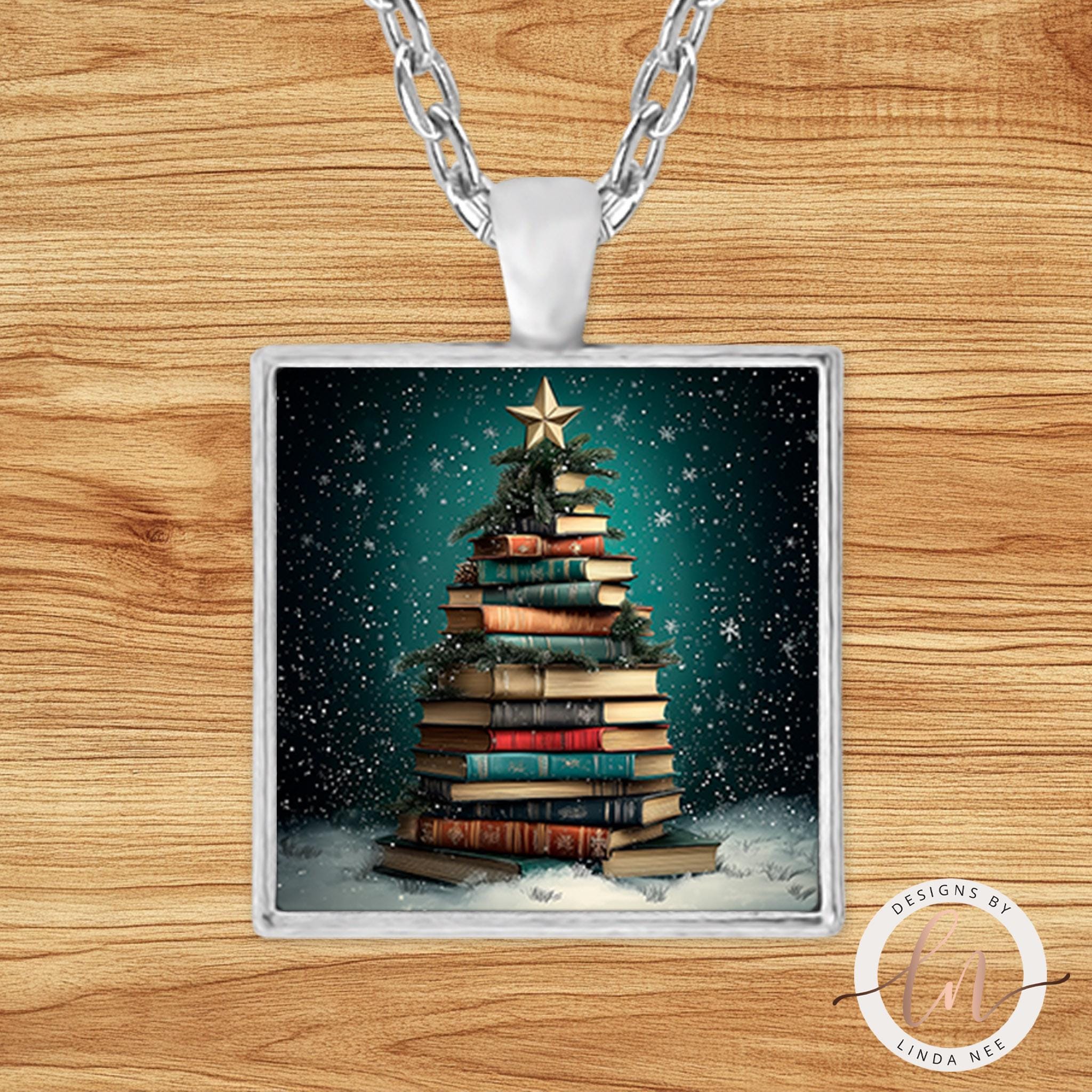 Christmas Tree Book Necklace - Book Lover Gift JewelryDesigns by Linda Nee