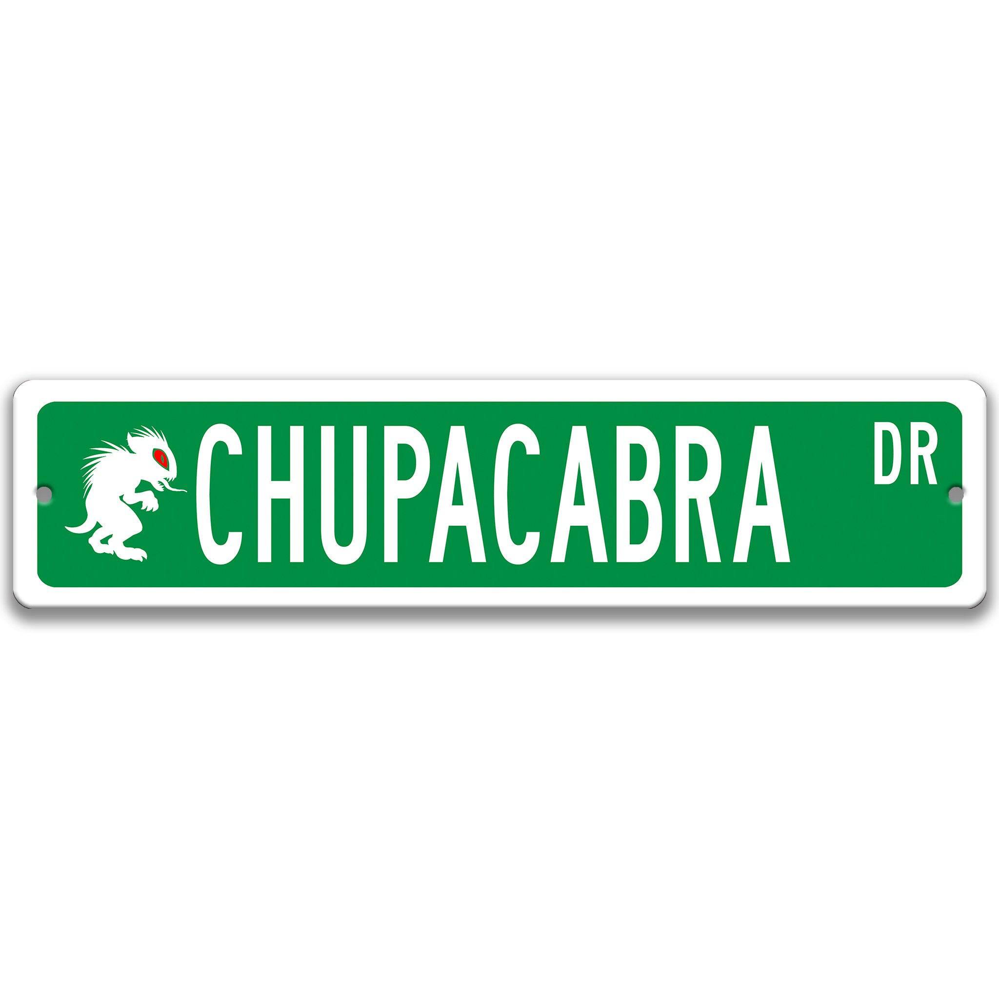 Chupacabra with Silhouette Metal Street Sign