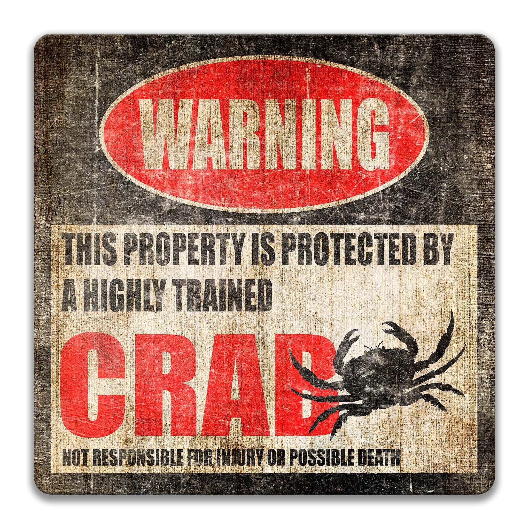 Crab Warning Sign - Funny Decor for Crab Lovers - Invertebrate Mollusk Art - Crustacean, Crab Habitat Decor