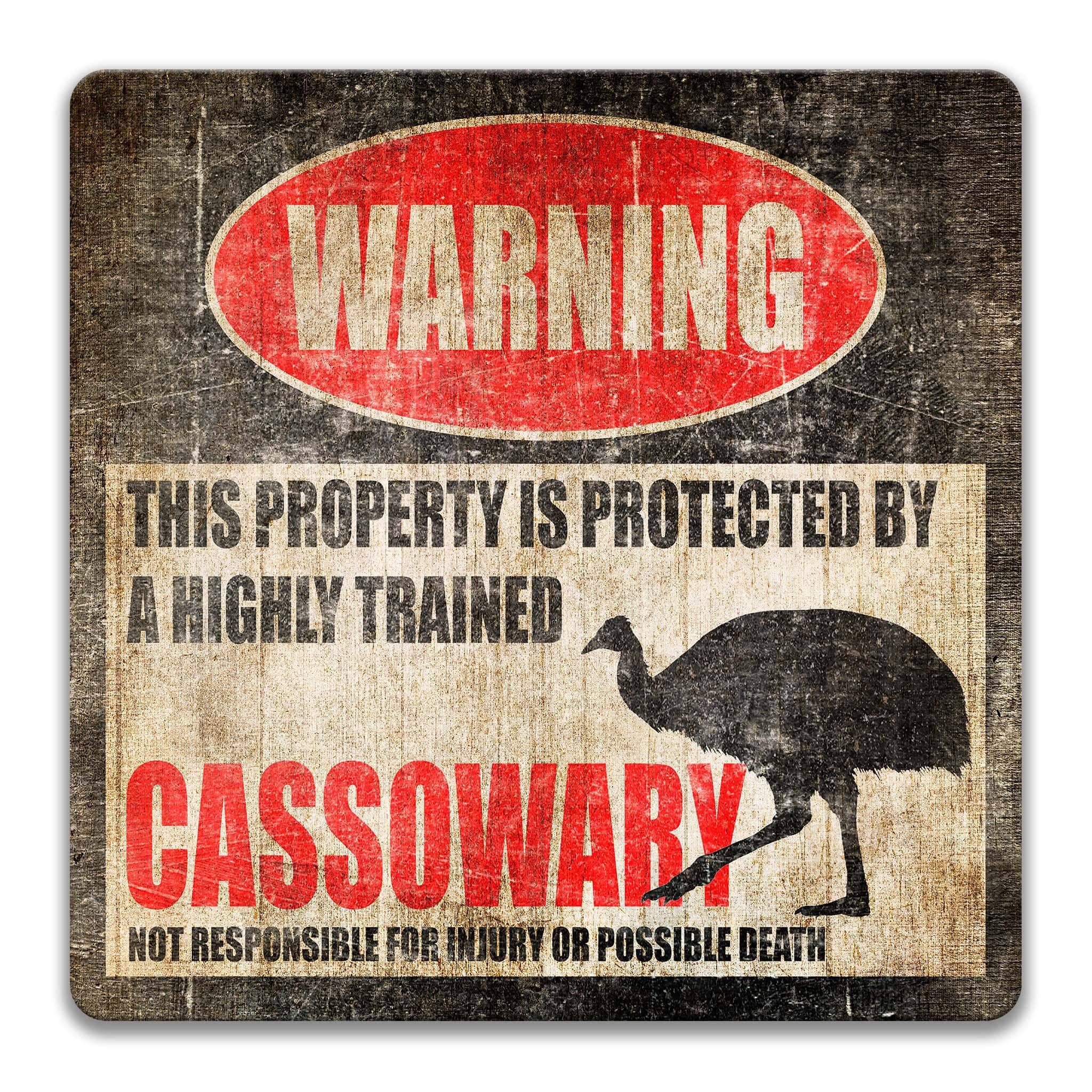 Cute Cassowary Warning Sign - Funny Living Dinosaur Decor for Birders - Available in Multiple Sizes