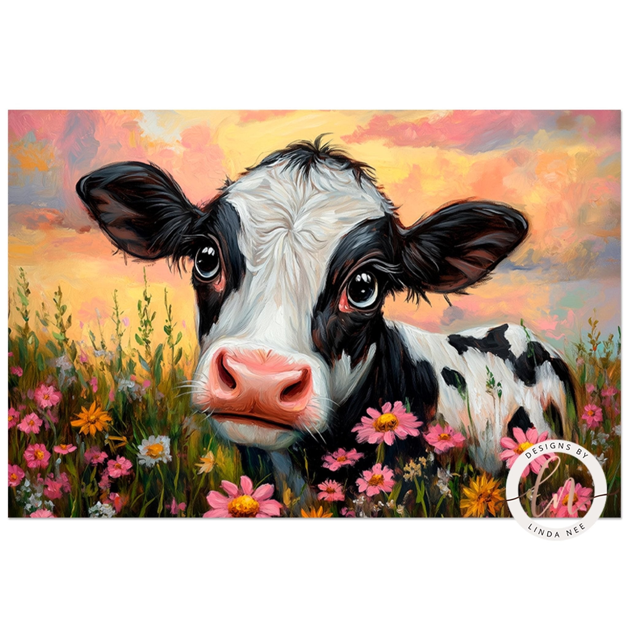 Cute Cow Wildflowers Print