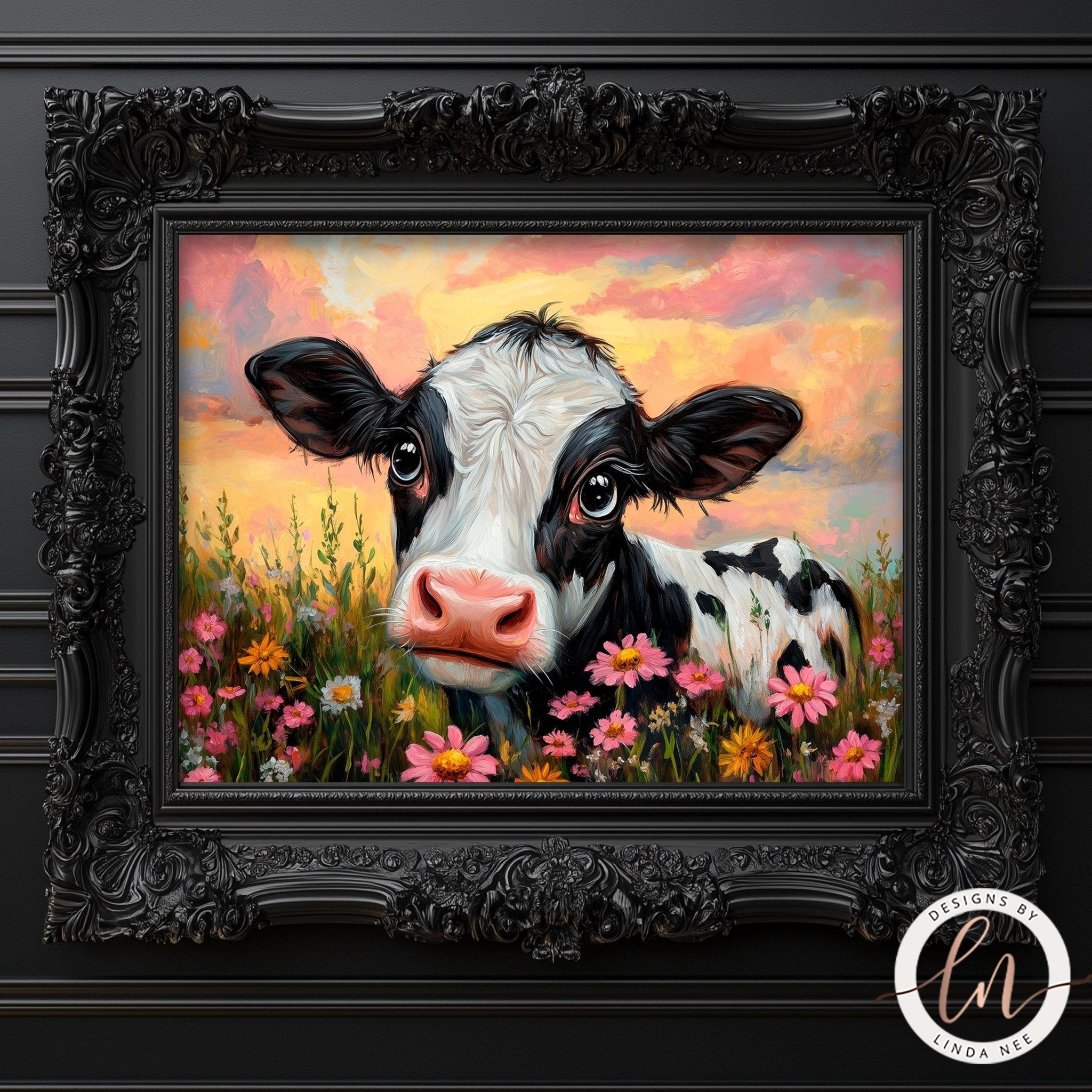 Cute Cow Wildflowers Print