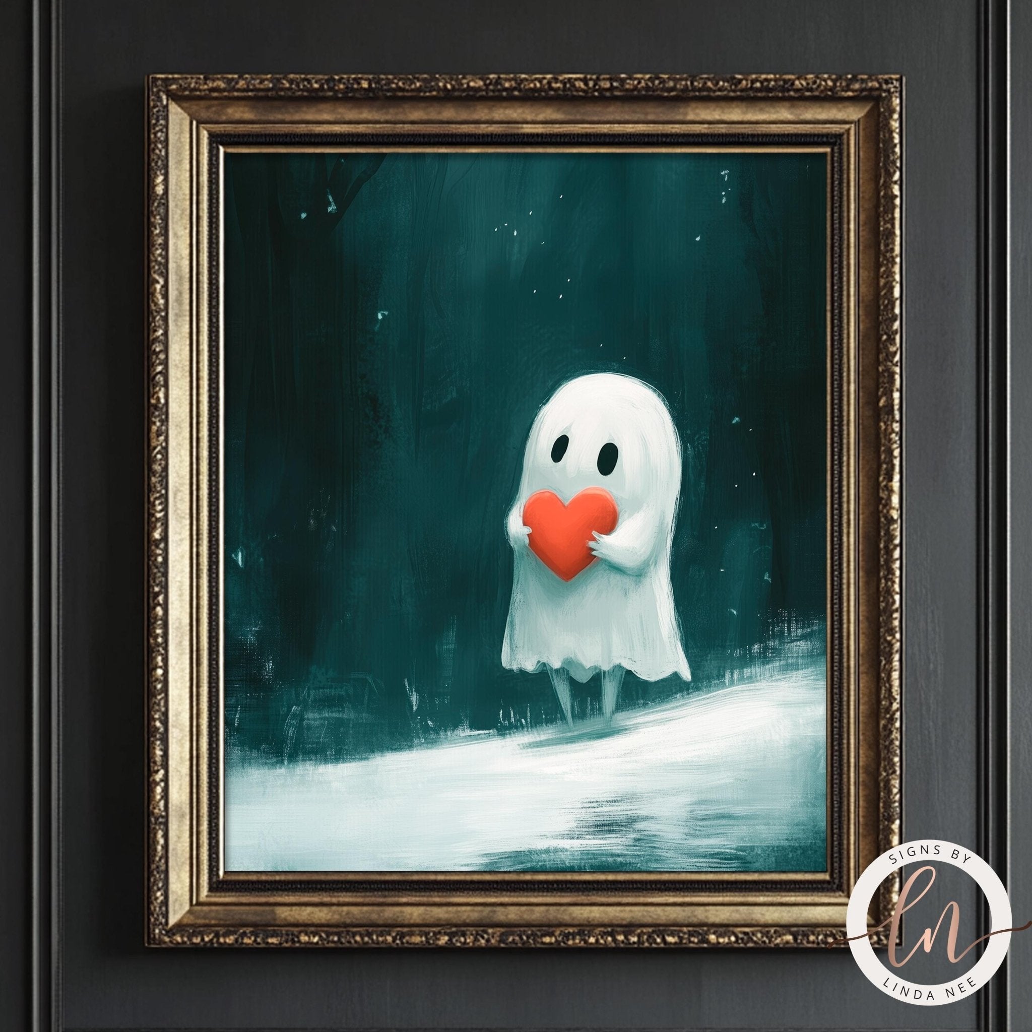 Cute Ghost Holding Heart Print